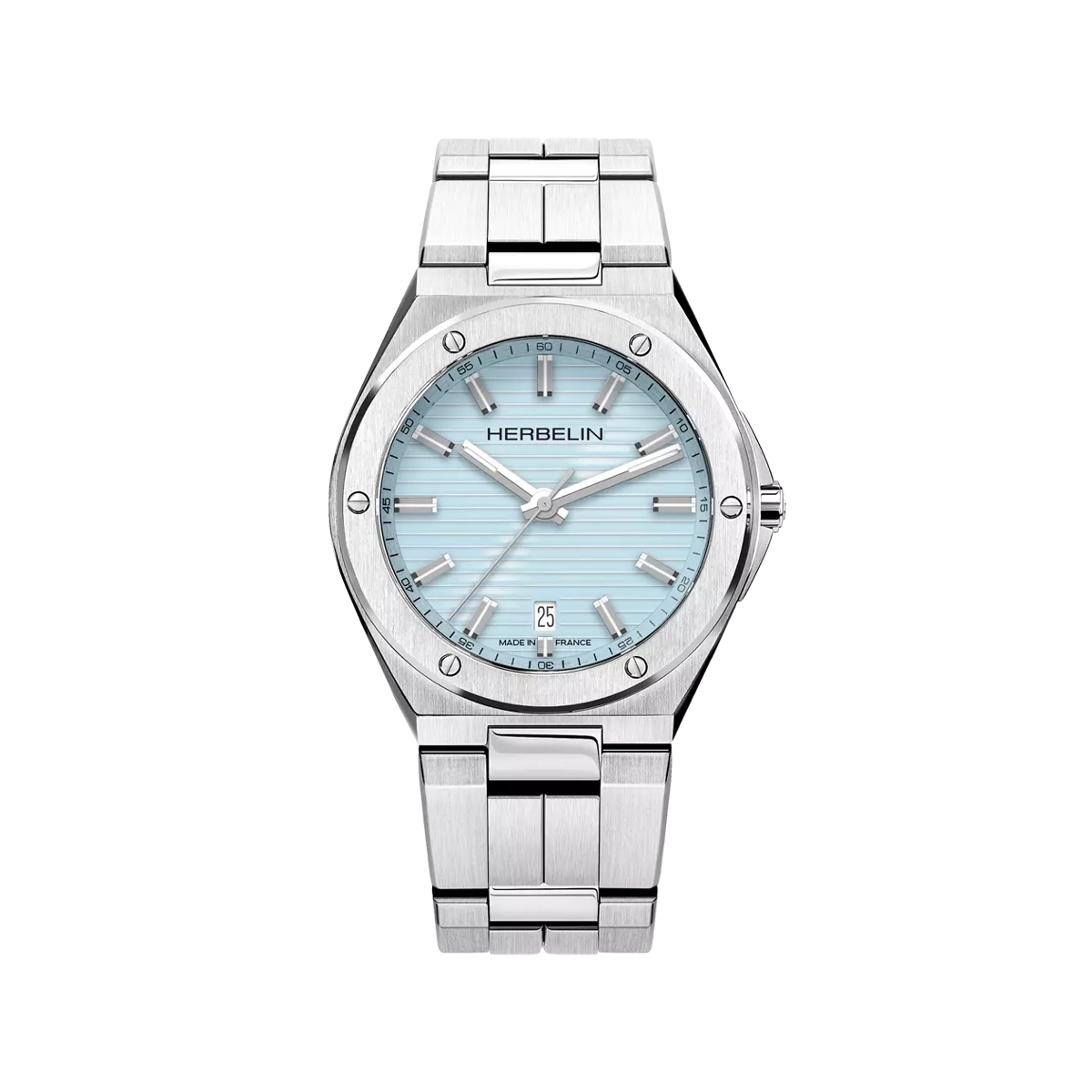 Cap Camarat, cadran bleu arctique, boîtier acier rond, bracelet acier