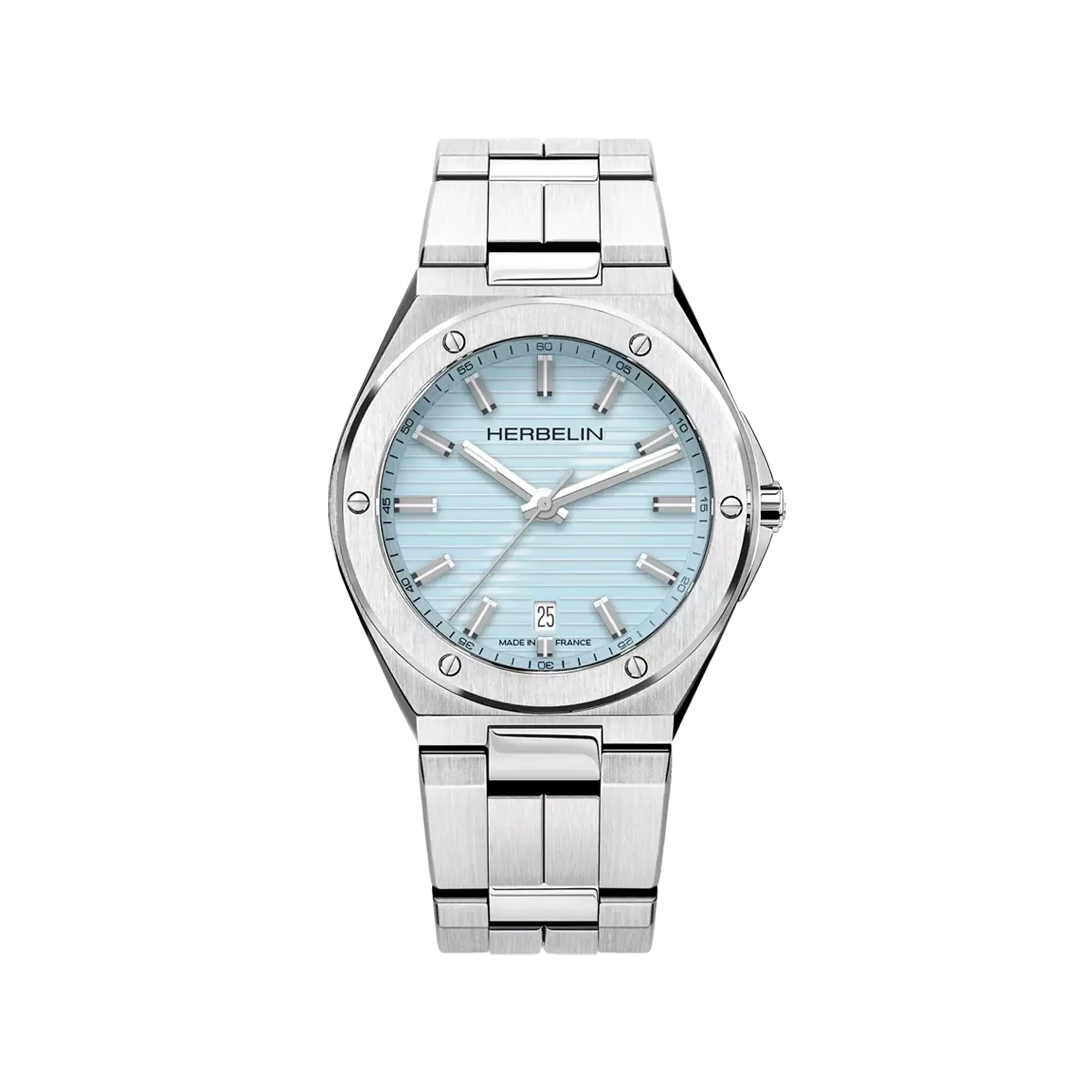Cap Camarat, cadran bleu arctique, boîtier acier rond, bracelet acier