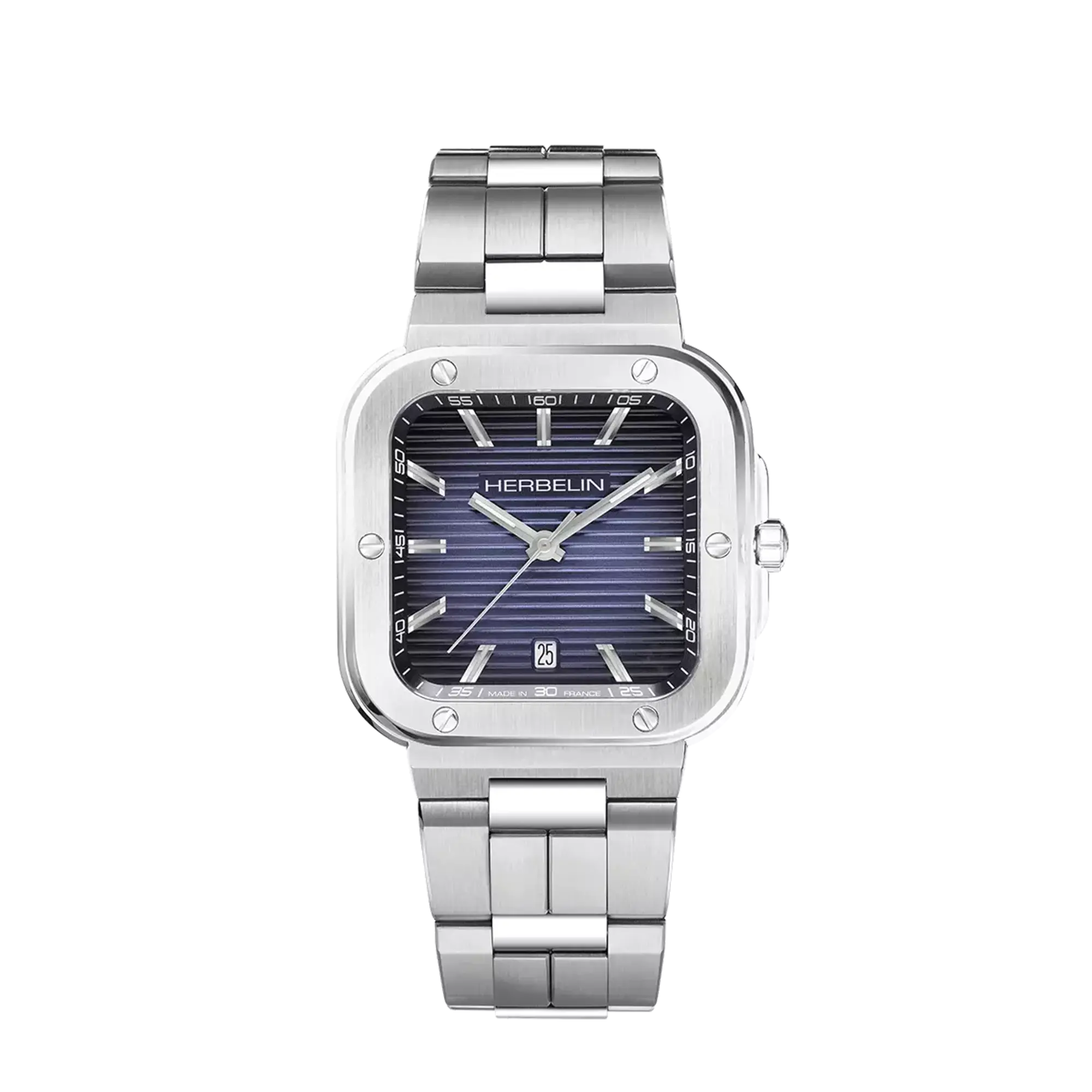 Cap Camarat, cadran bleu dégradé, boîtier carré acier, bracelet acier