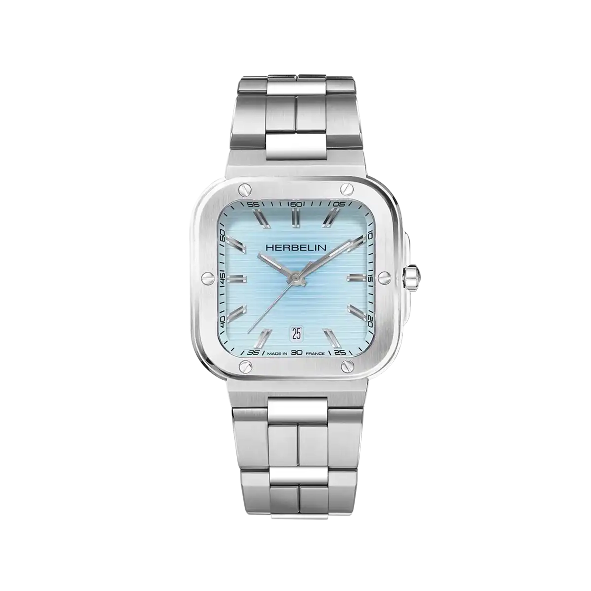 Cap Camarat, cadran bleu arctique, boîtier carré acier, bracelet acier
