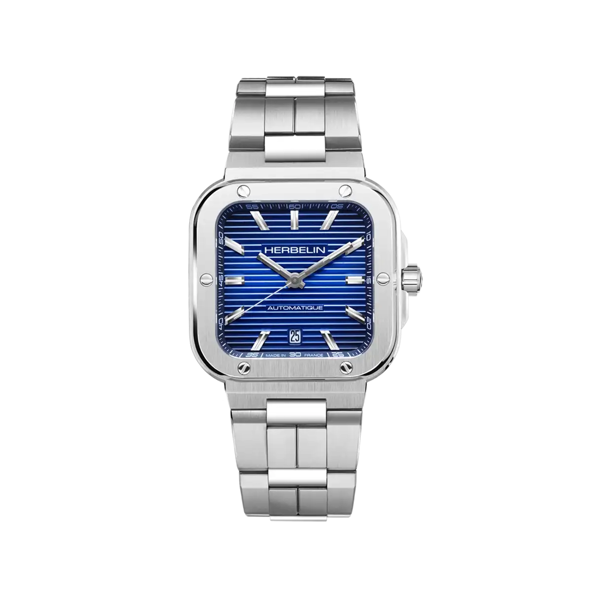 Cap Camarat, cadran bleu cobalt, boîtier carré acier, bracelet acier
