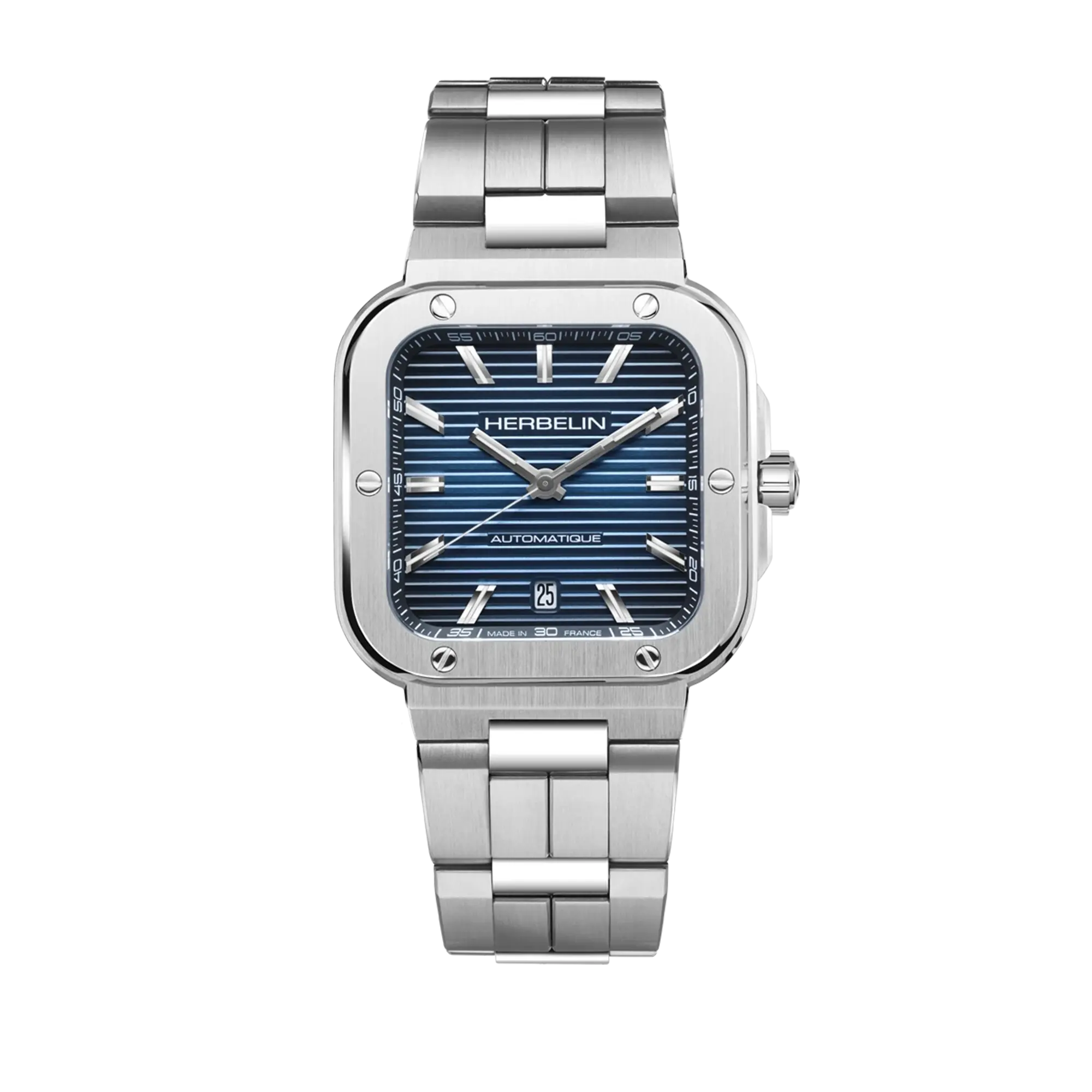Cap Camarat, cadran bleu dégradé, boîtier carré acier, bracelet acier