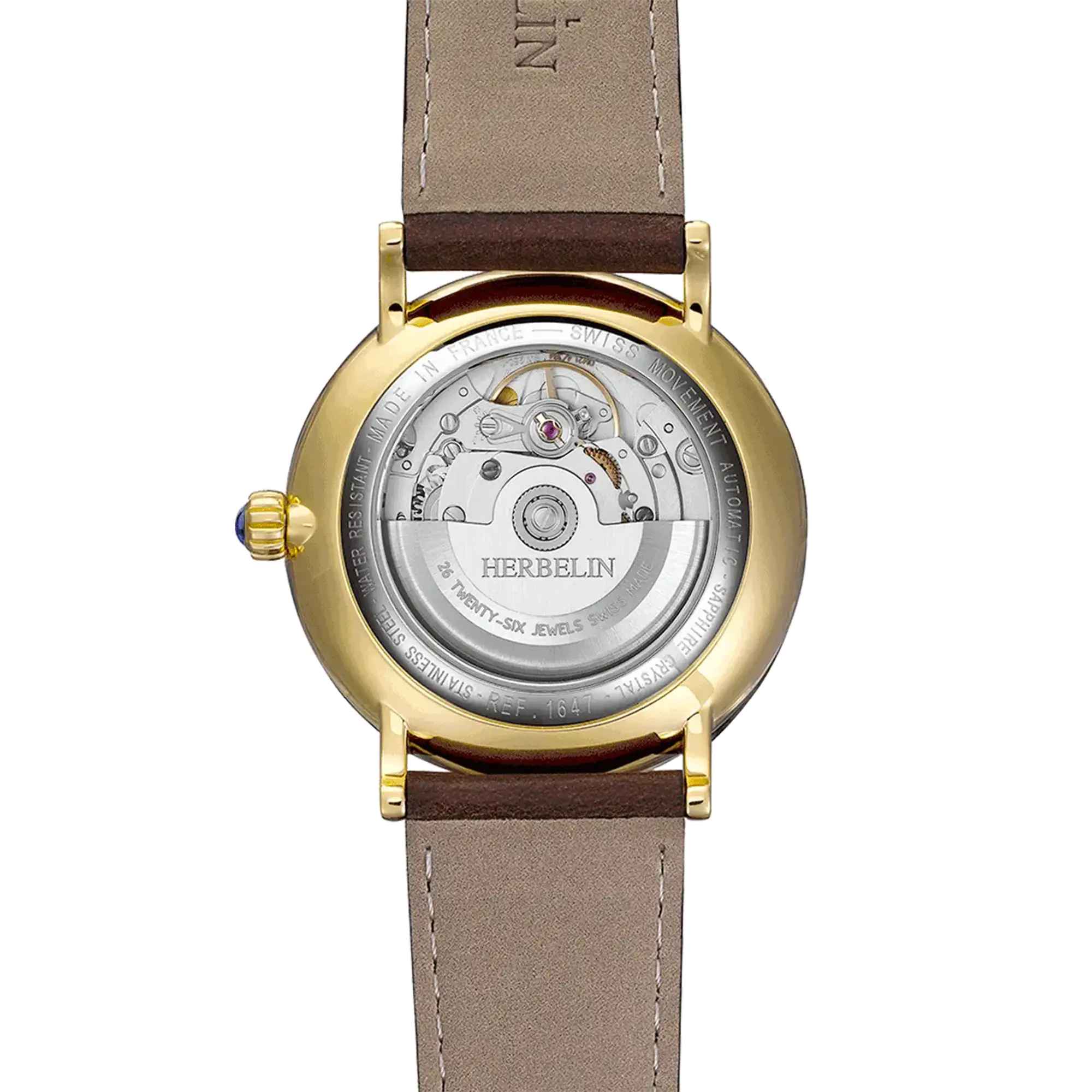 Dos de la Inspiration, fond acier PVD or jaune avec mécanisme automatique apparent