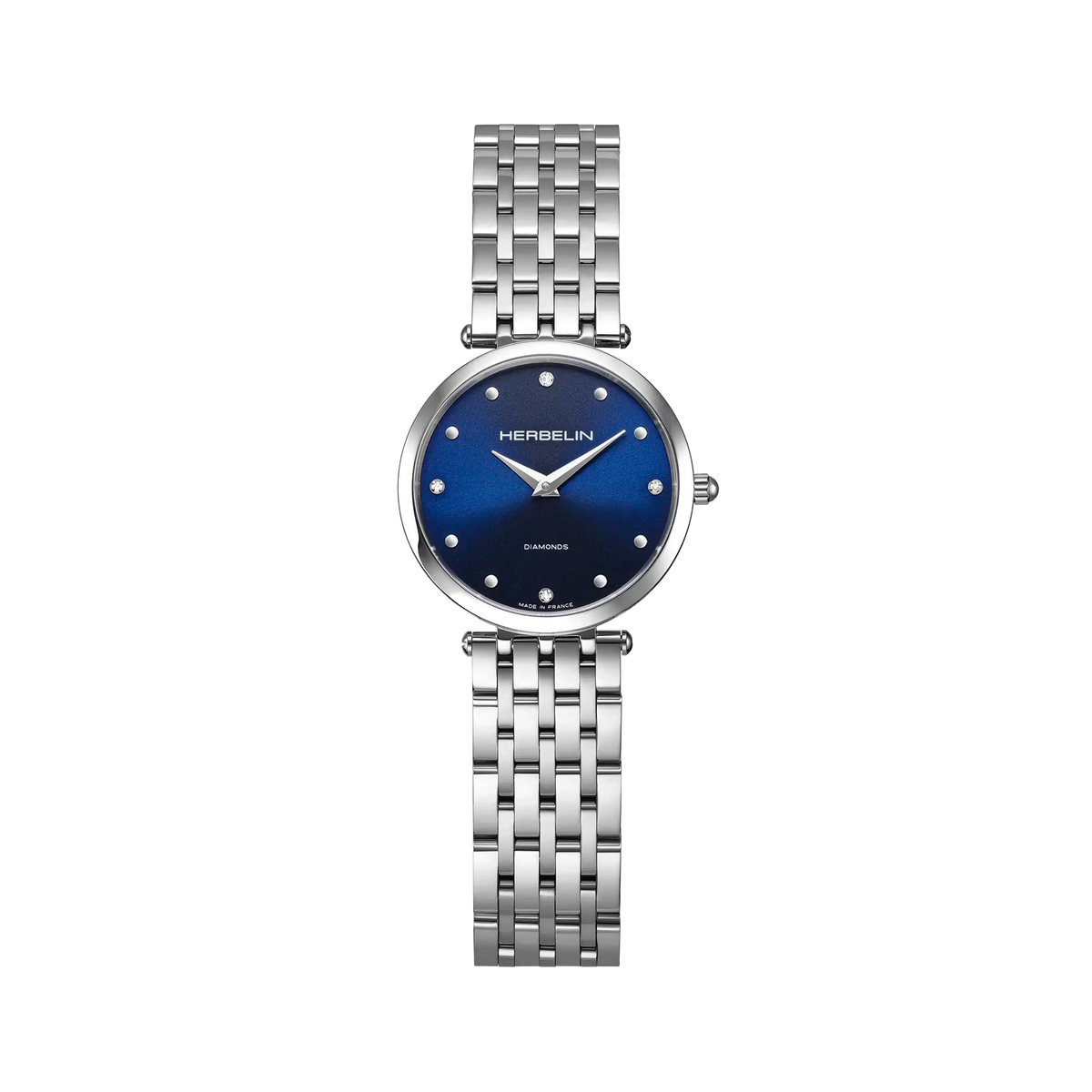 Epsilon, quadrante blu, cassa acciaio rotonda, bracciale acciaio