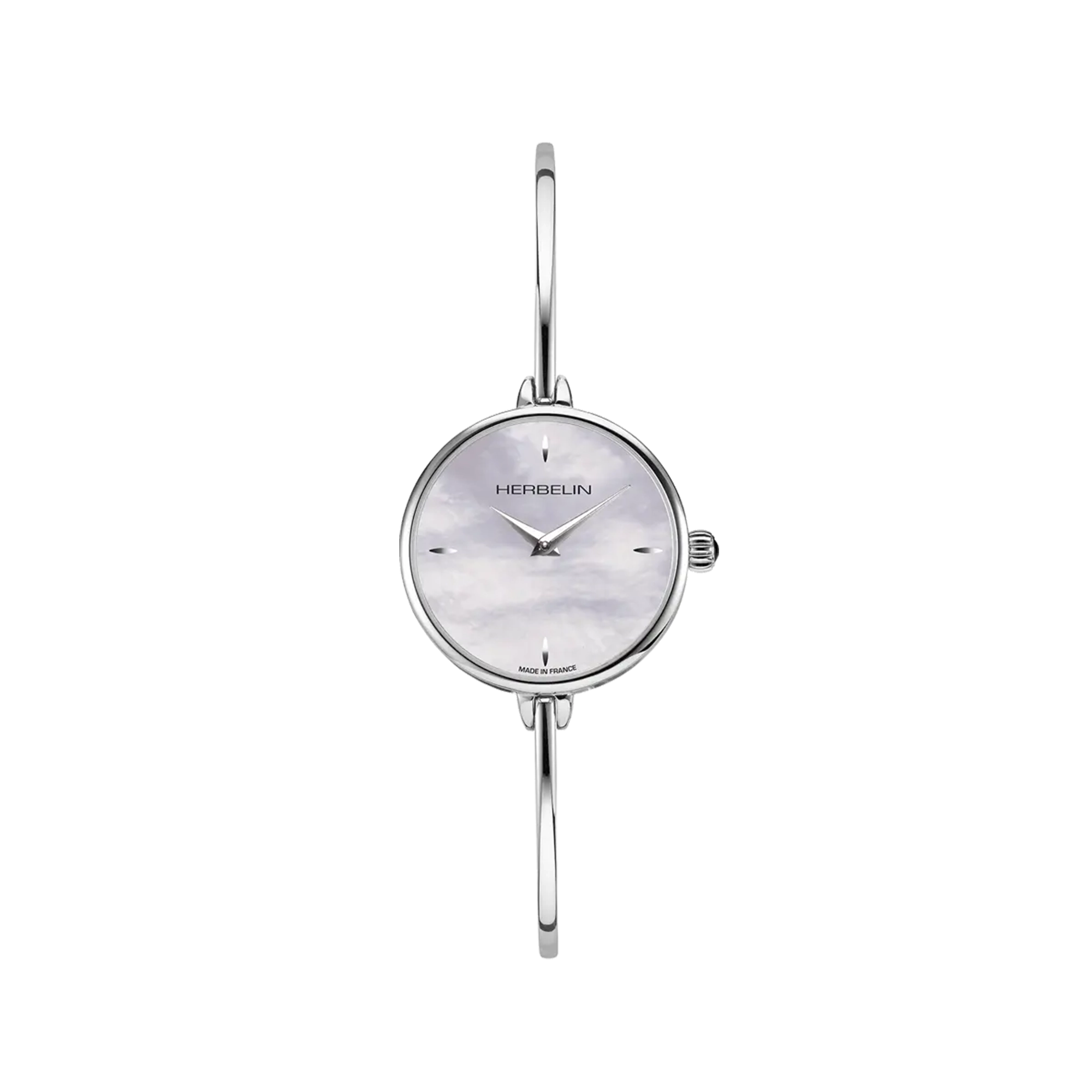 FIL, cadran nacre blanche, boîtier acier rond, bracelet acier
