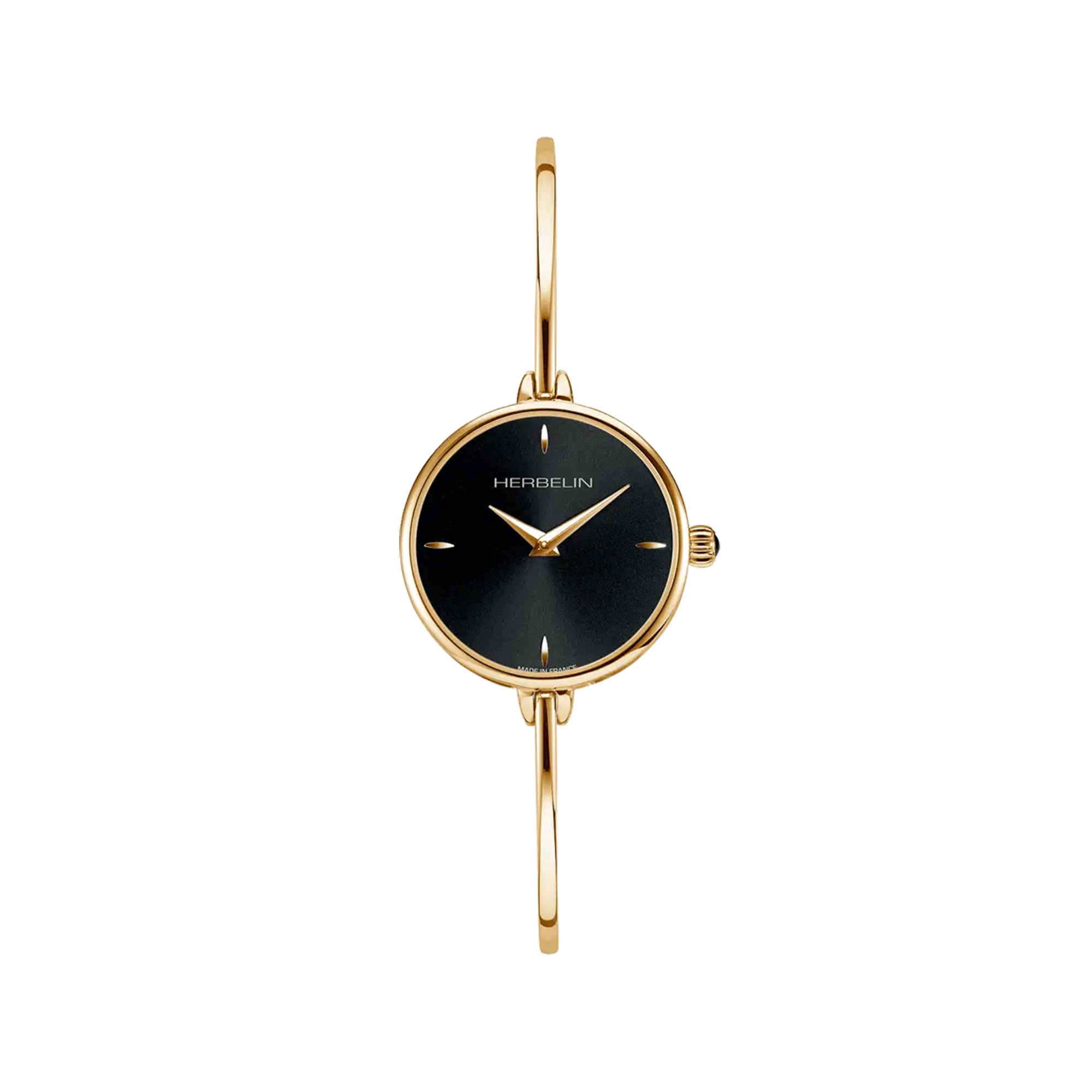 FIL, cadran noir, boîtier acier PVD or jaune rond, bracelet acier bicolore
