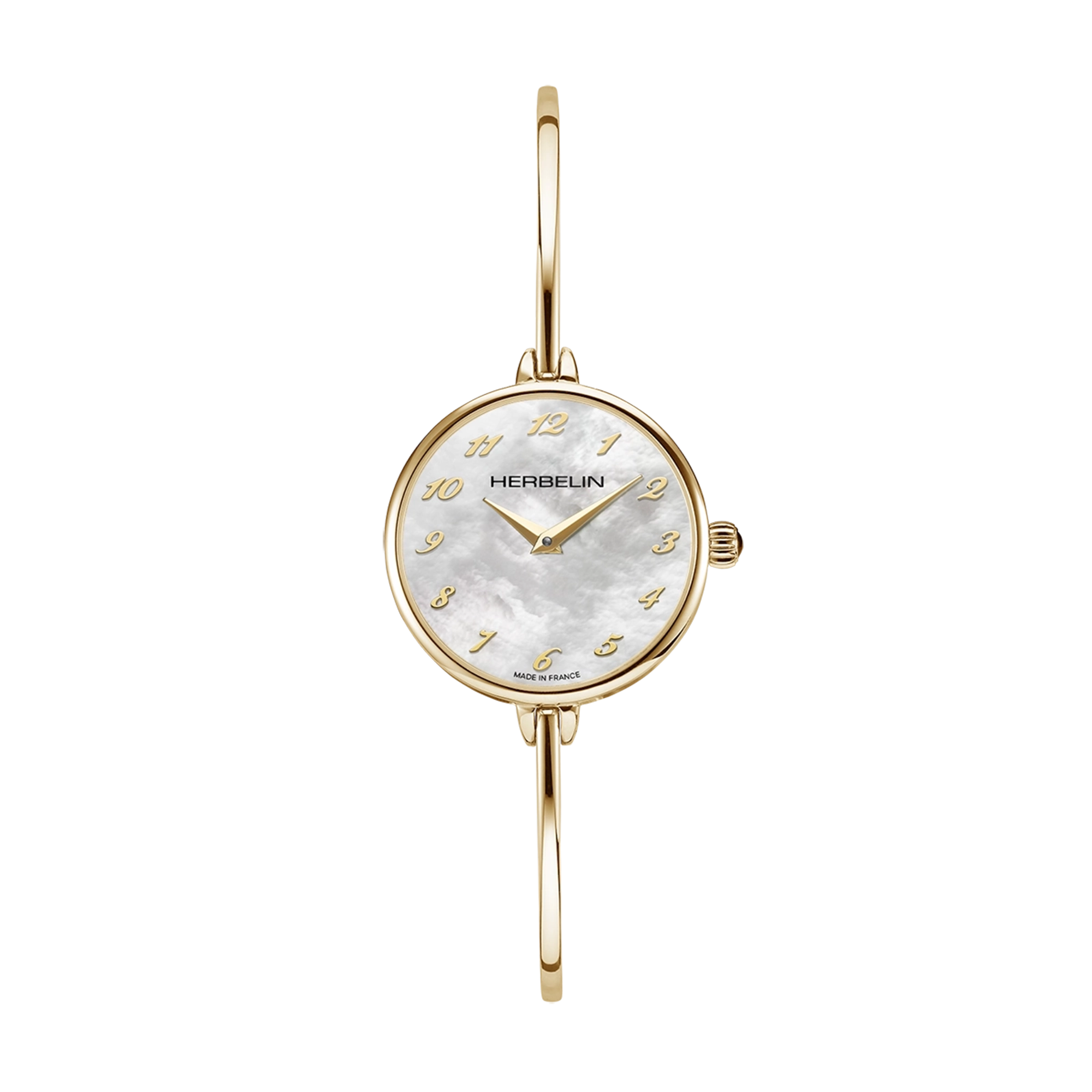 FIL, cadran nacre blanche, boîtier acier PVD or jaune rond, bracelet acier bicolore