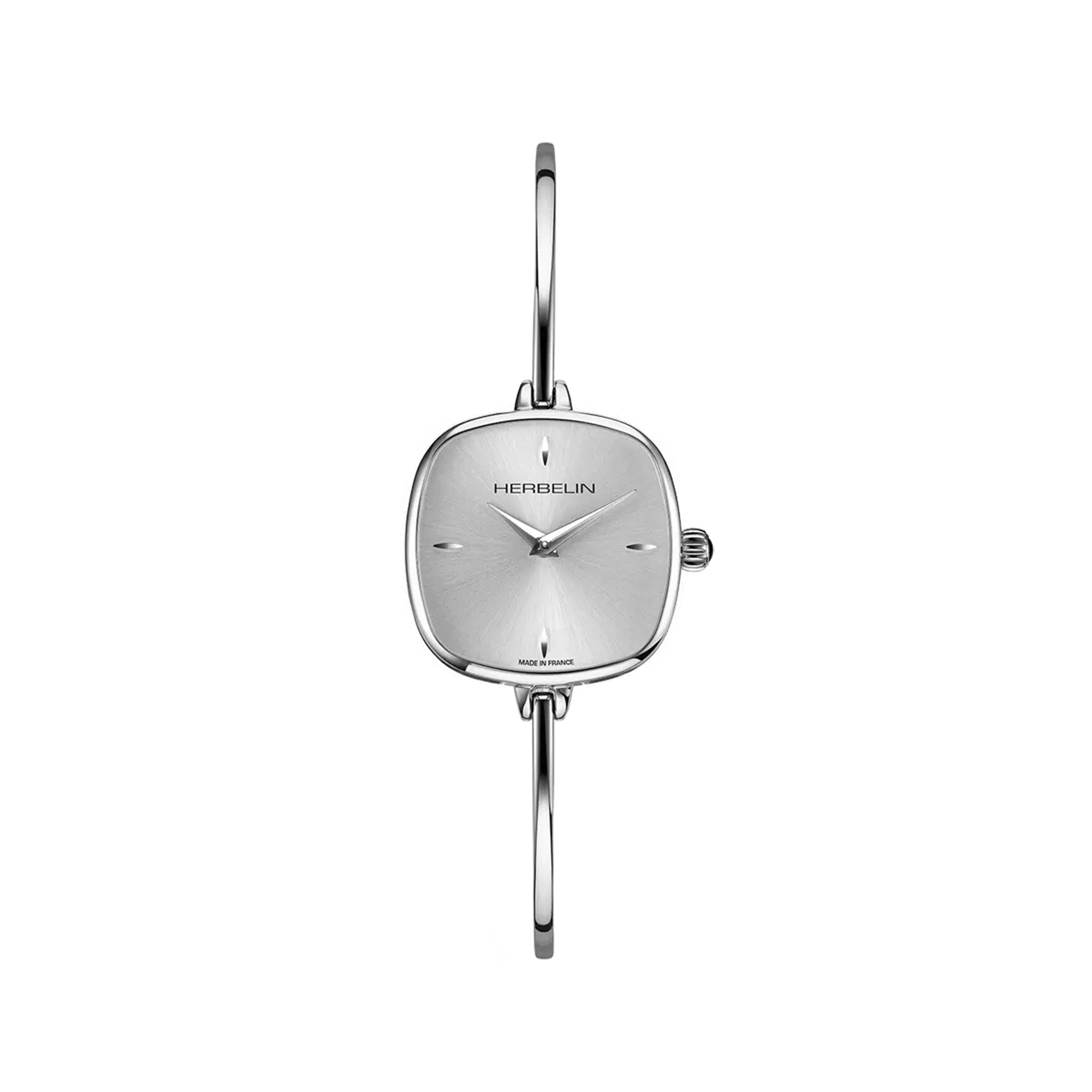 FIL, cadran argent blanc, boîtier carré acier, bracelet acier
