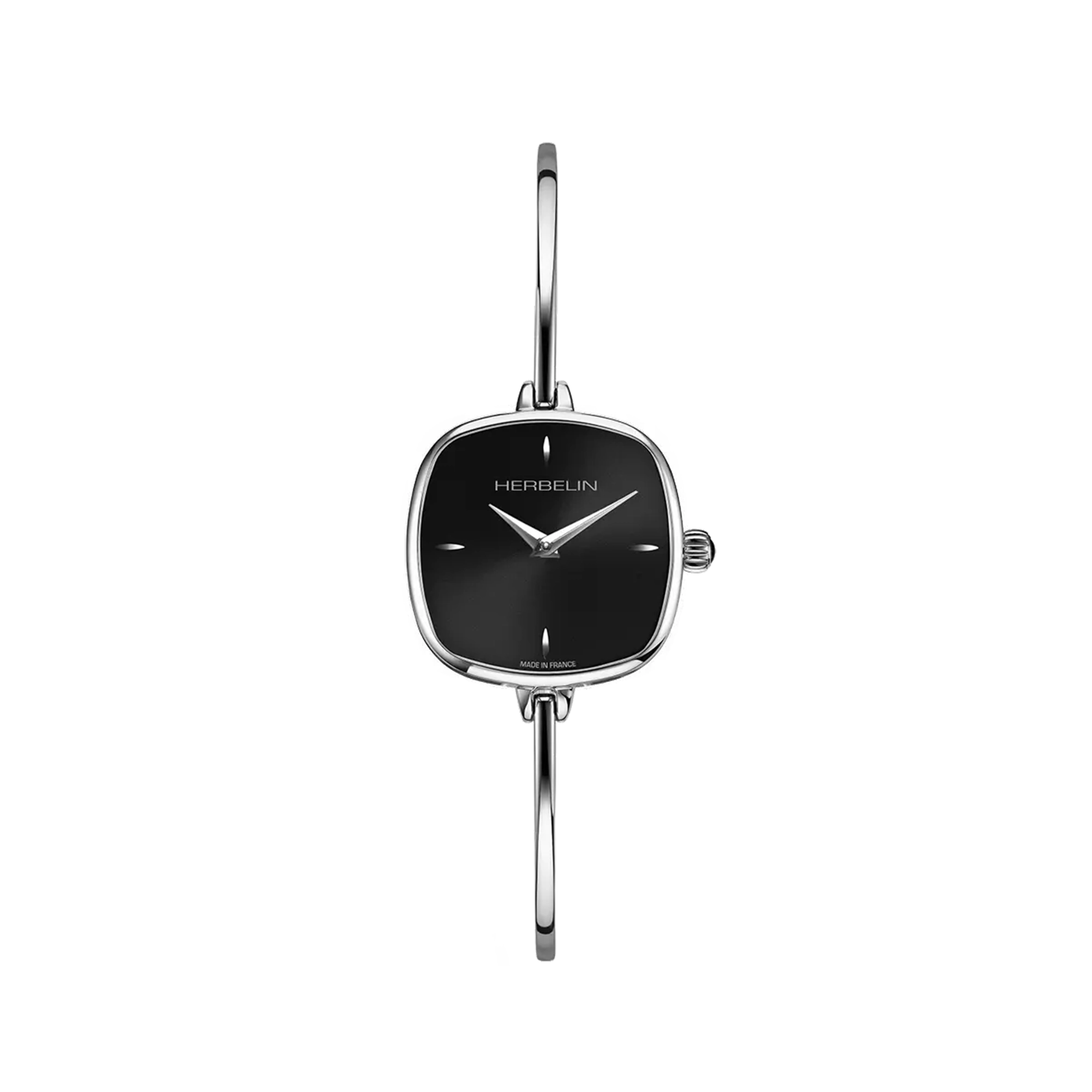 FIL, cadran noir, boîtier carré acier, bracelet acier
