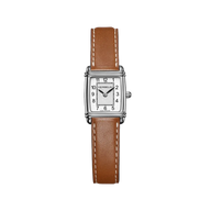 ART DÉCO - TONNEAU QUARTZ - ACIER & CUIR CAMEL