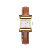 Ve AVENUE - QUARTZ - PVD OR JAUNE & CUIR CAMEL