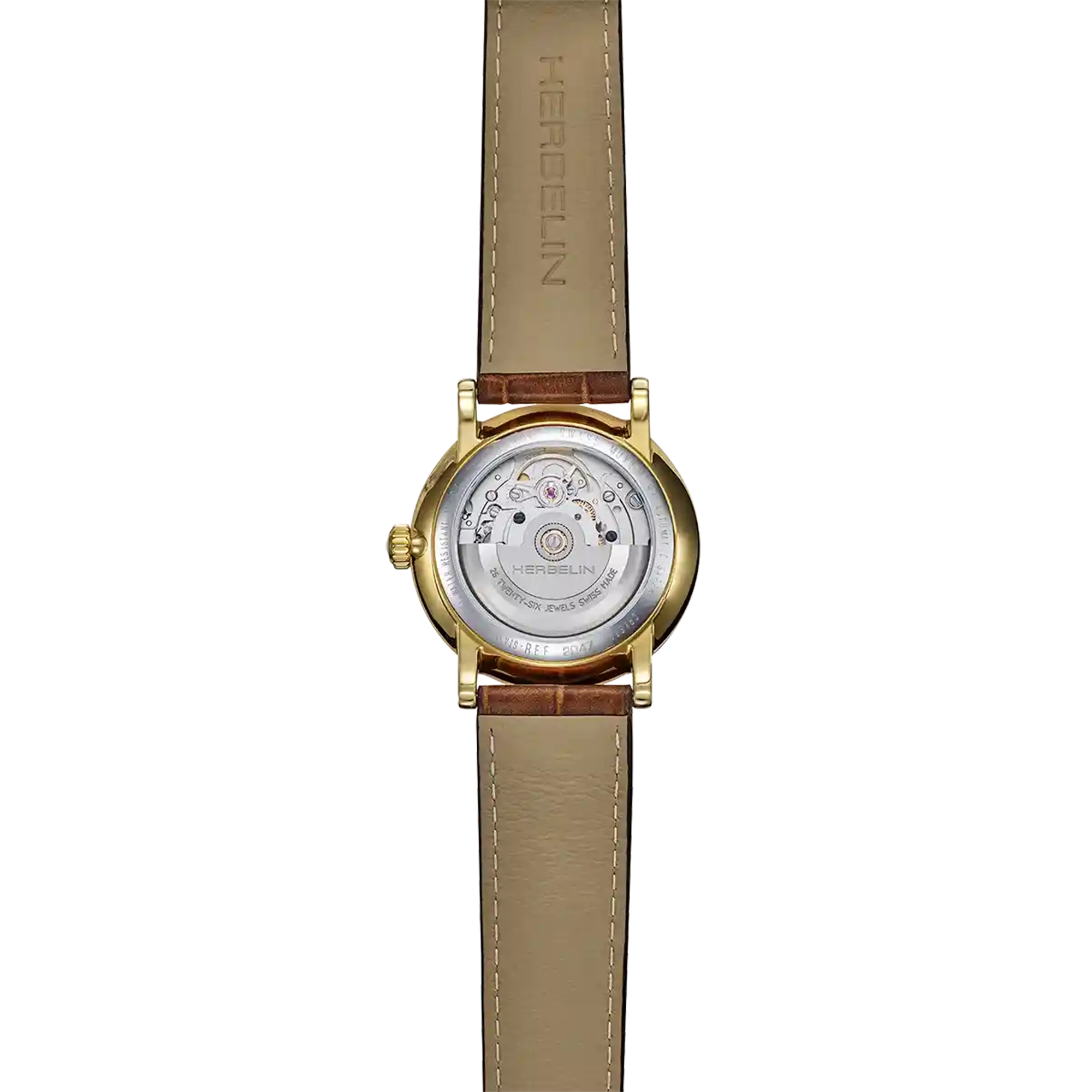 Dos de la Inspiration, fond acier PVD or jaune avec mécanisme automatique apparent