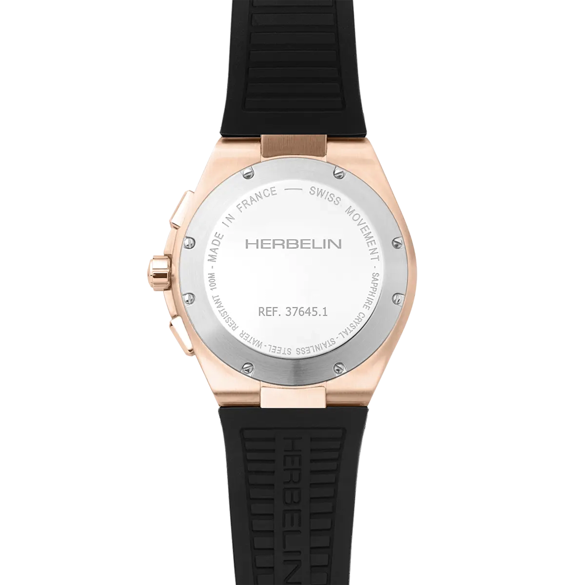 Dos de la Cap Camarat chronographe, fond acier PVD or rose avec gravure du modèle