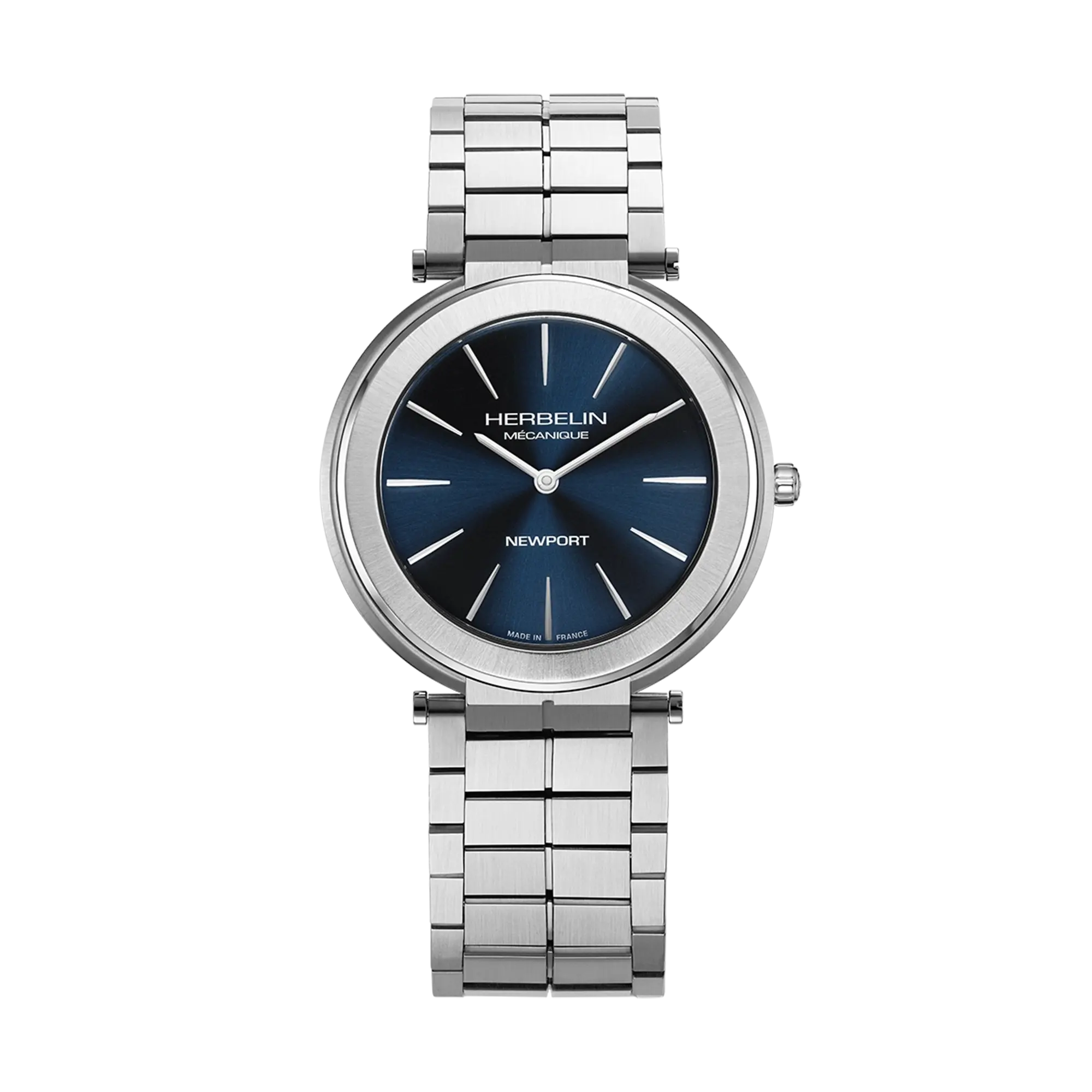Newport, cadran bleu, boîtier acier rond, bracelet acier