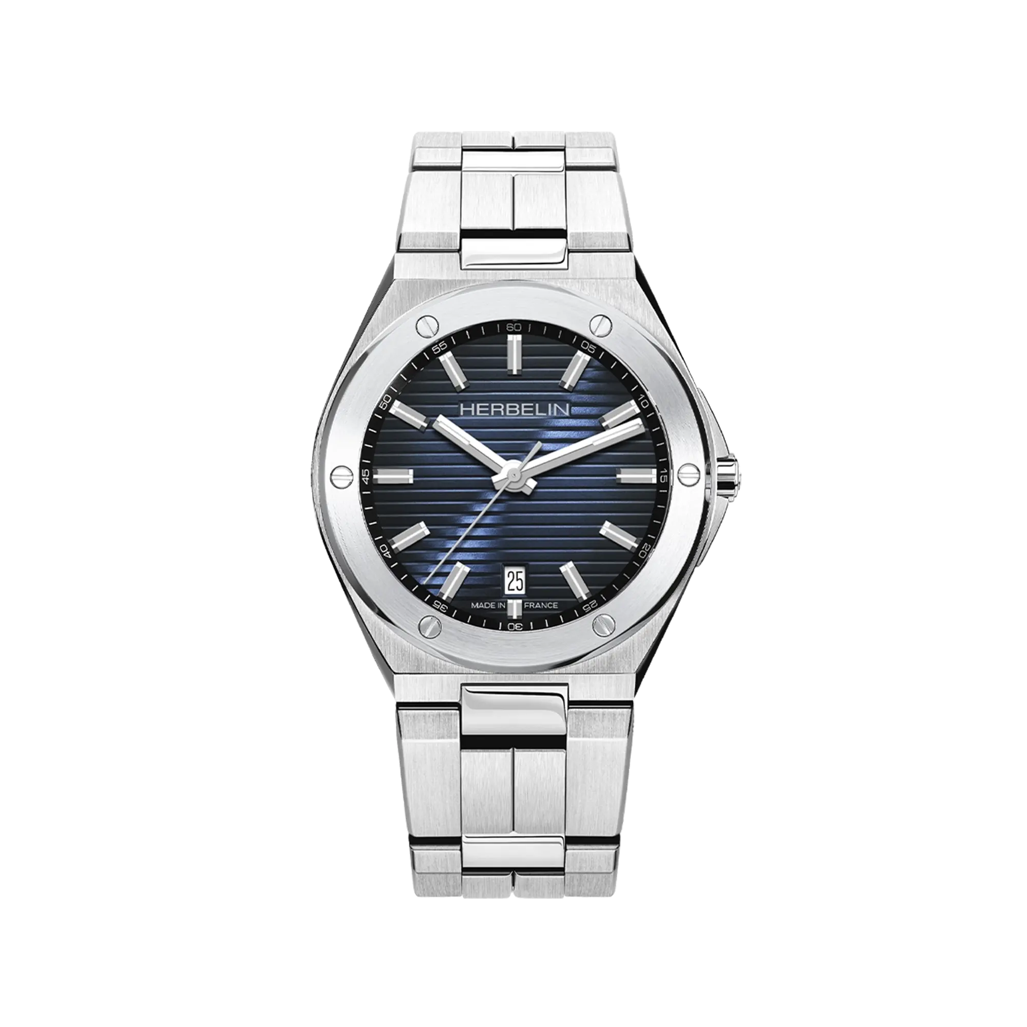 Cap Camarat, cadran bleu dégradé, boîtier acier rond, bracelet acier