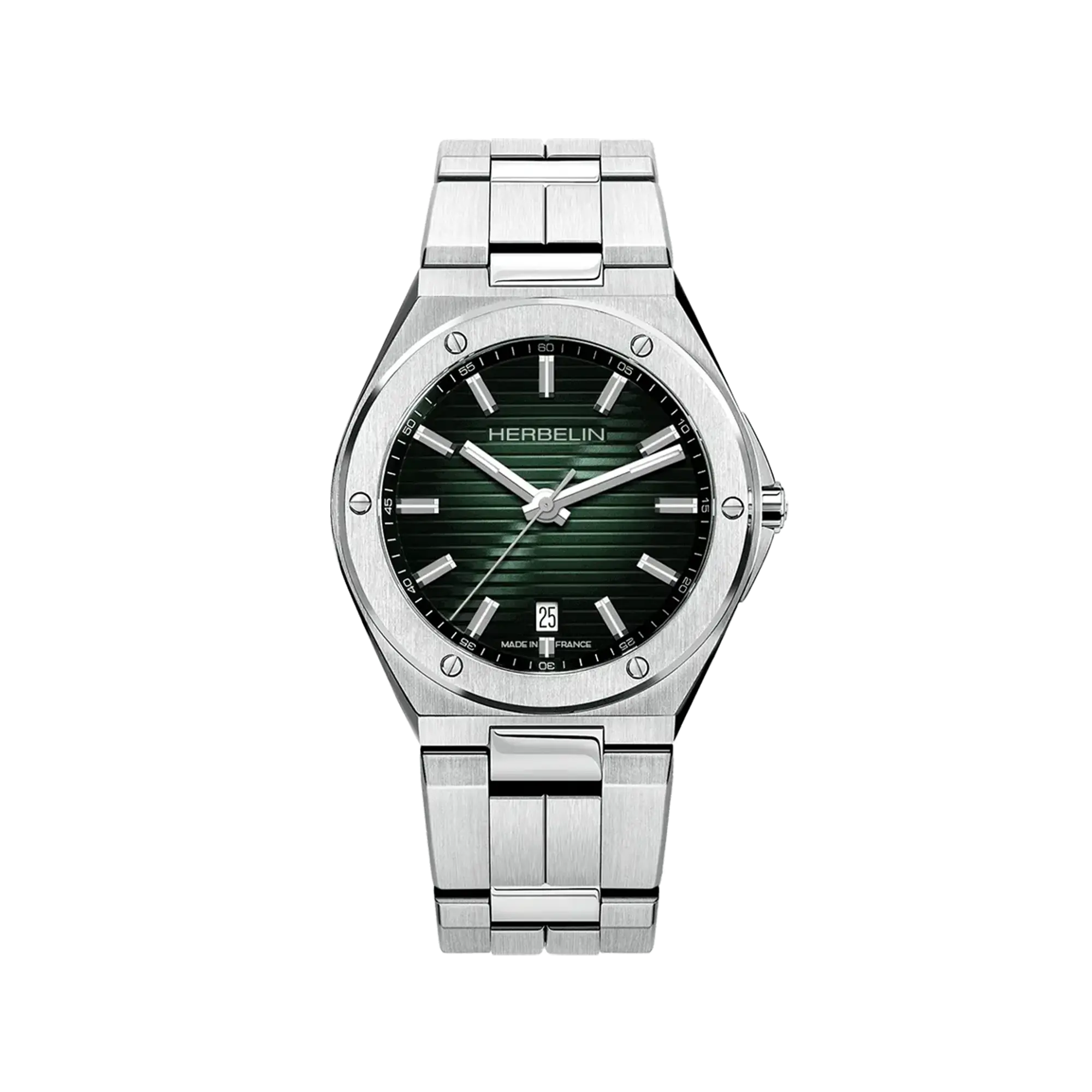 Cap Camarat, cadran noir, boîtier acier rond, bracelet acier