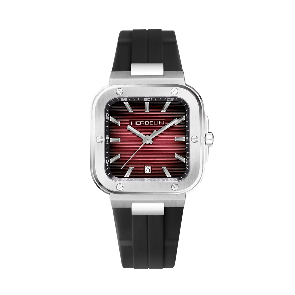 ⁣⁢Cap Camarat, esfera burdeos degradado, caja cuadrada de acero, brazalete de caucho⁤⁣