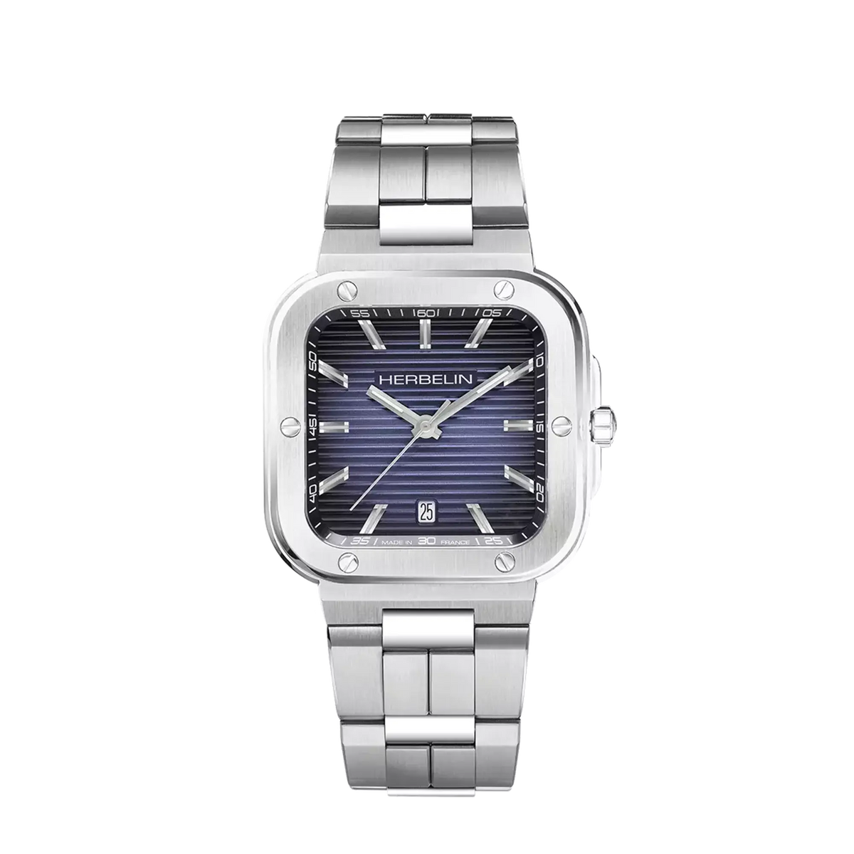 ⁣⁢Cap Camarat, esfera azul degradado, caja cuadrada de acero, brazalete de acero⁤⁣
