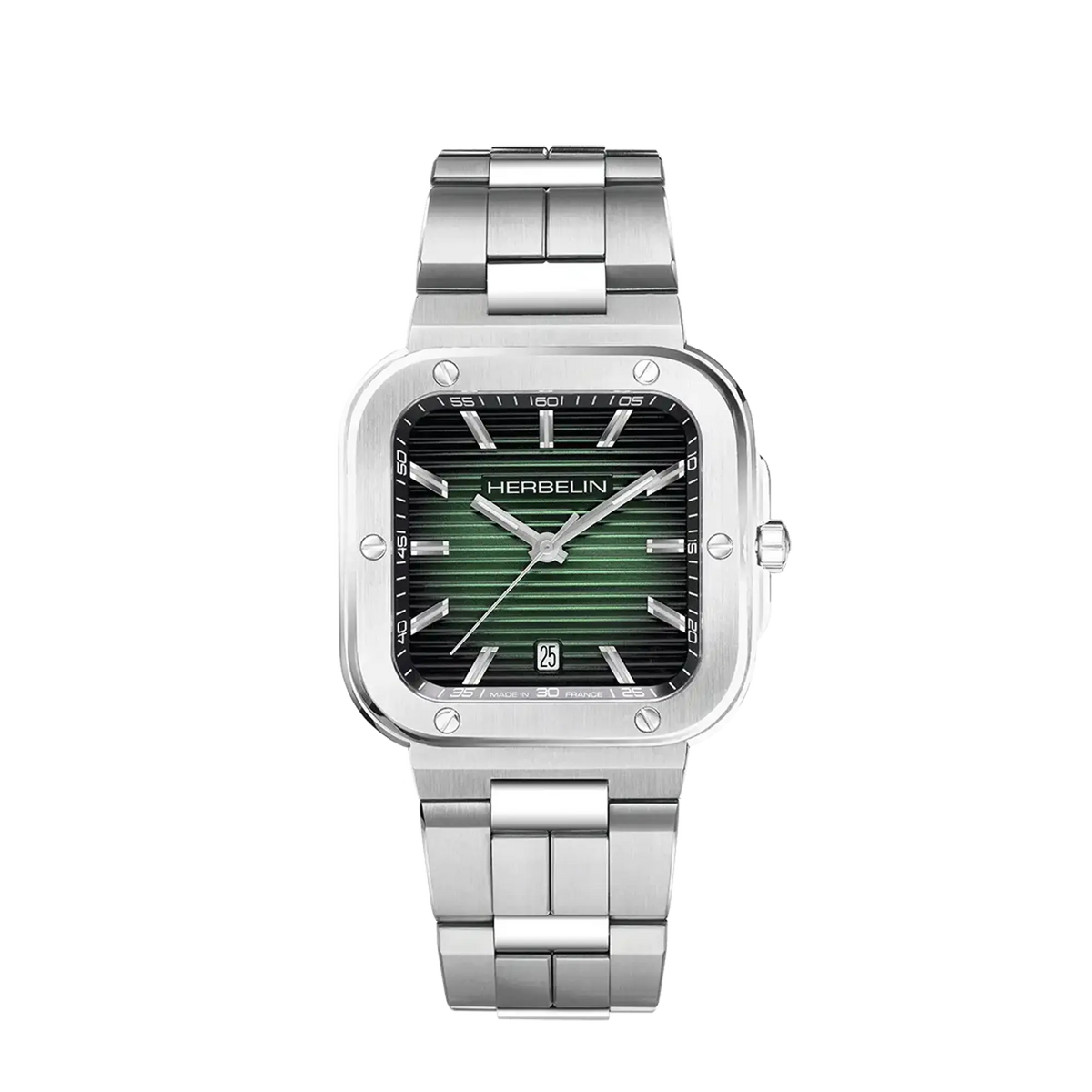 ⁣⁢Cap Camarat, esfera negra, caja cuadrada de acero, brazalete de acero⁤⁣