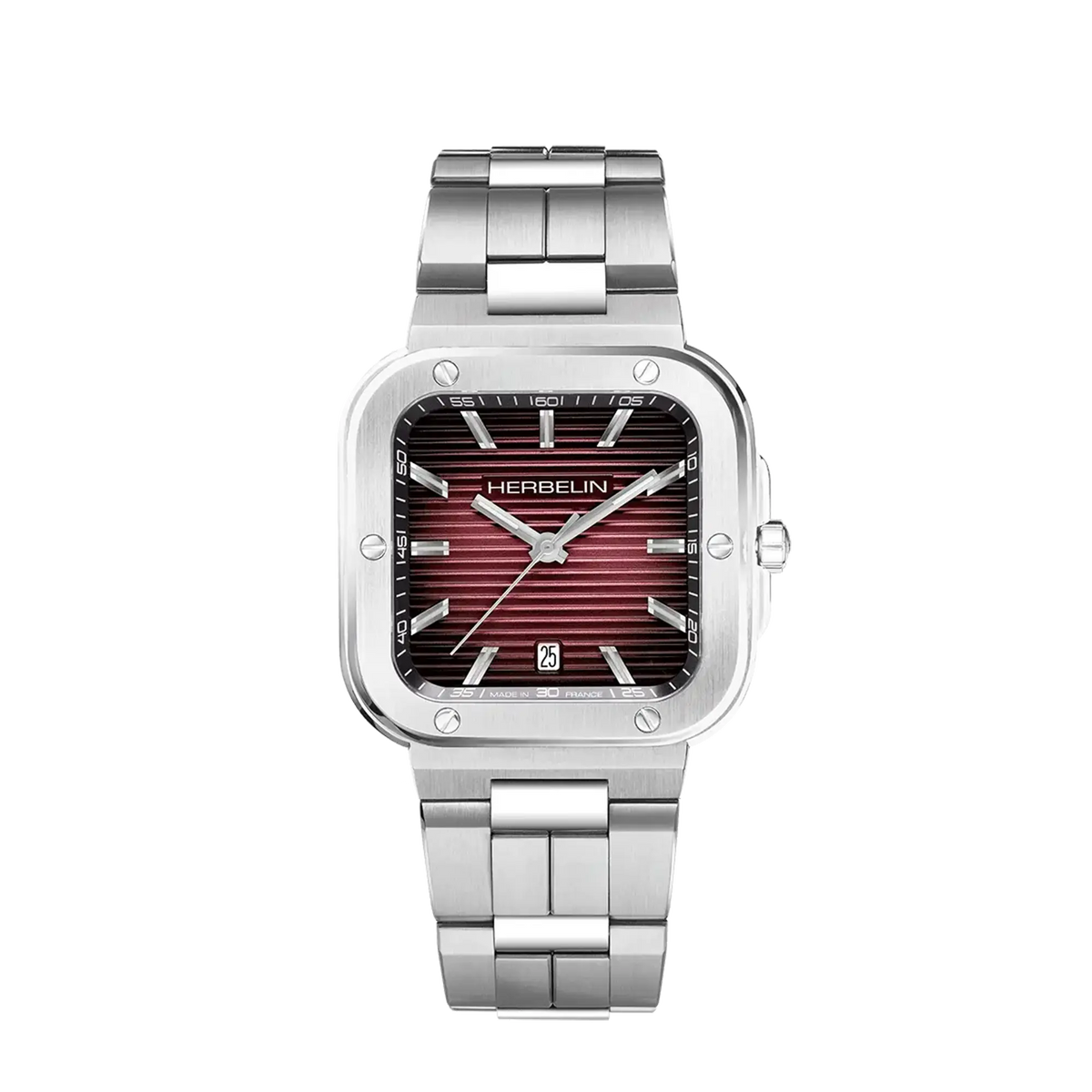 ⁣⁢Cap Camarat, esfera burdeos degradado, caja cuadrada acero, brazalete acero⁤⁣