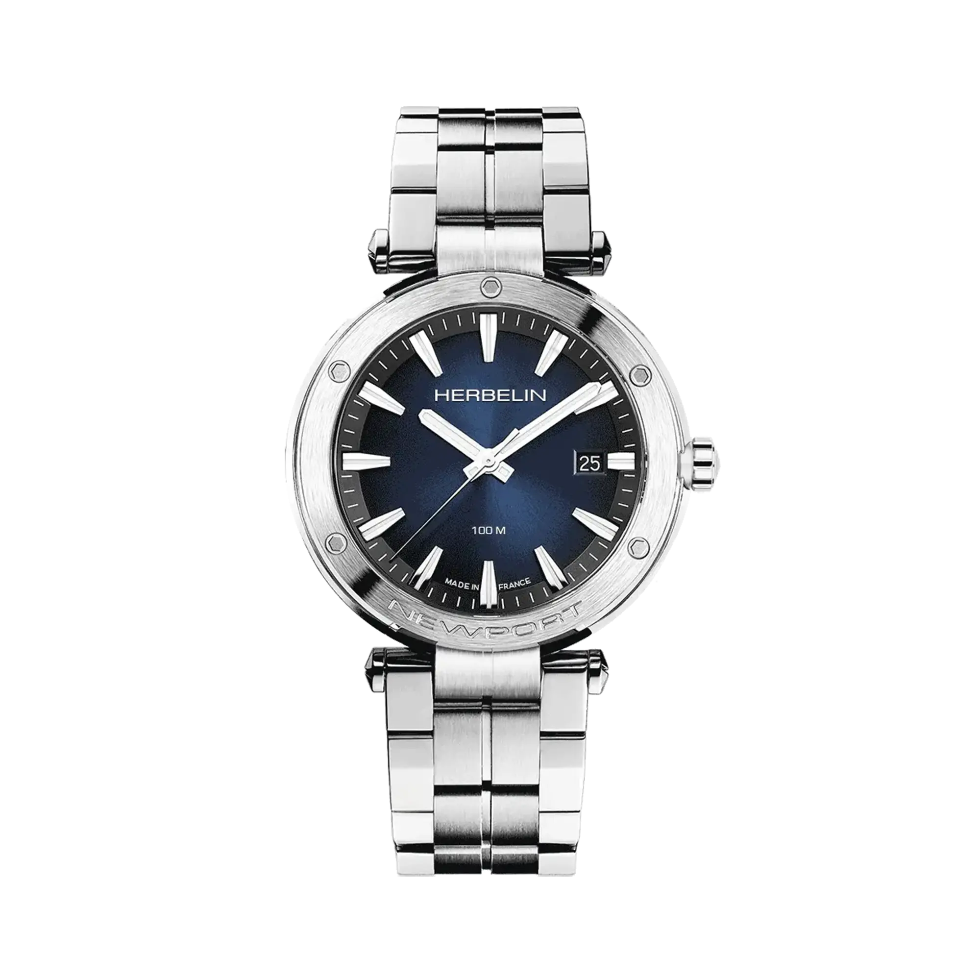 Newport, cadran bleu dégradé, boîtier acier rond, bracelet acier