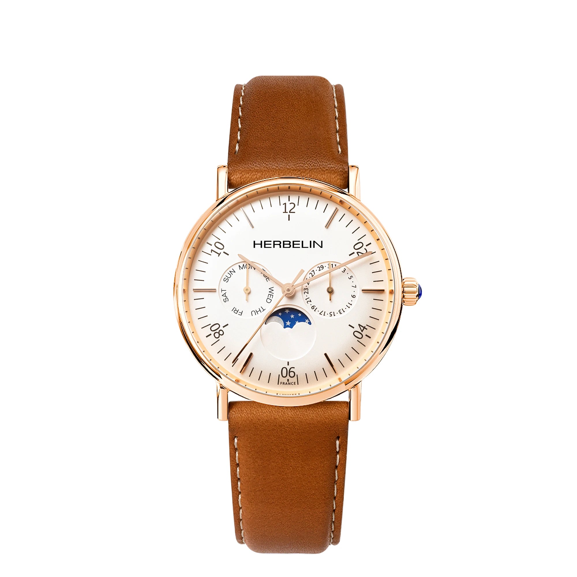 Montre INSPIRATION - PHASE DE LUNE - PVD OR ROSE & CUIR GOLD - Herbelin
