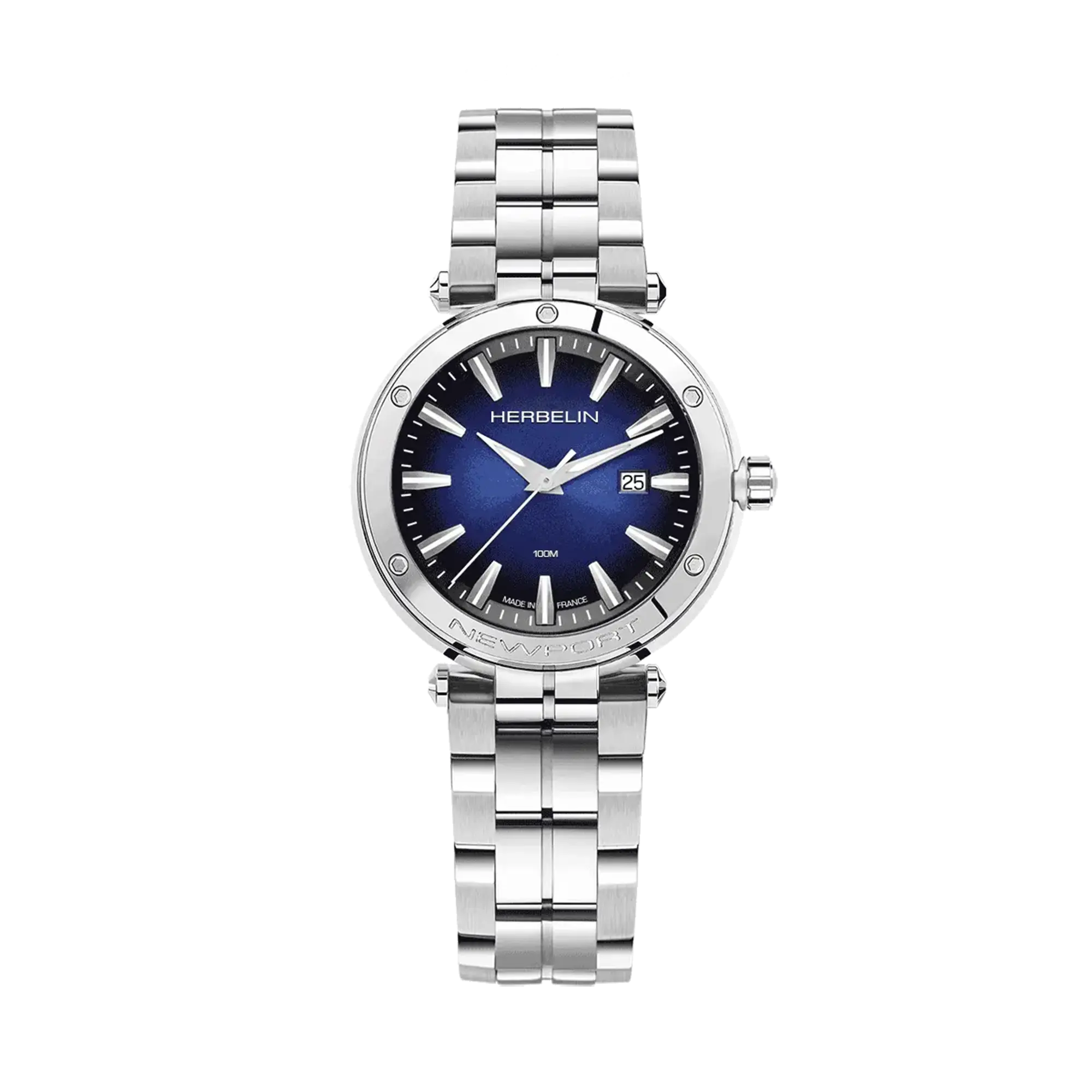 Newport, cadran bleu dégradé, boîtier acier rond, bracelet acier