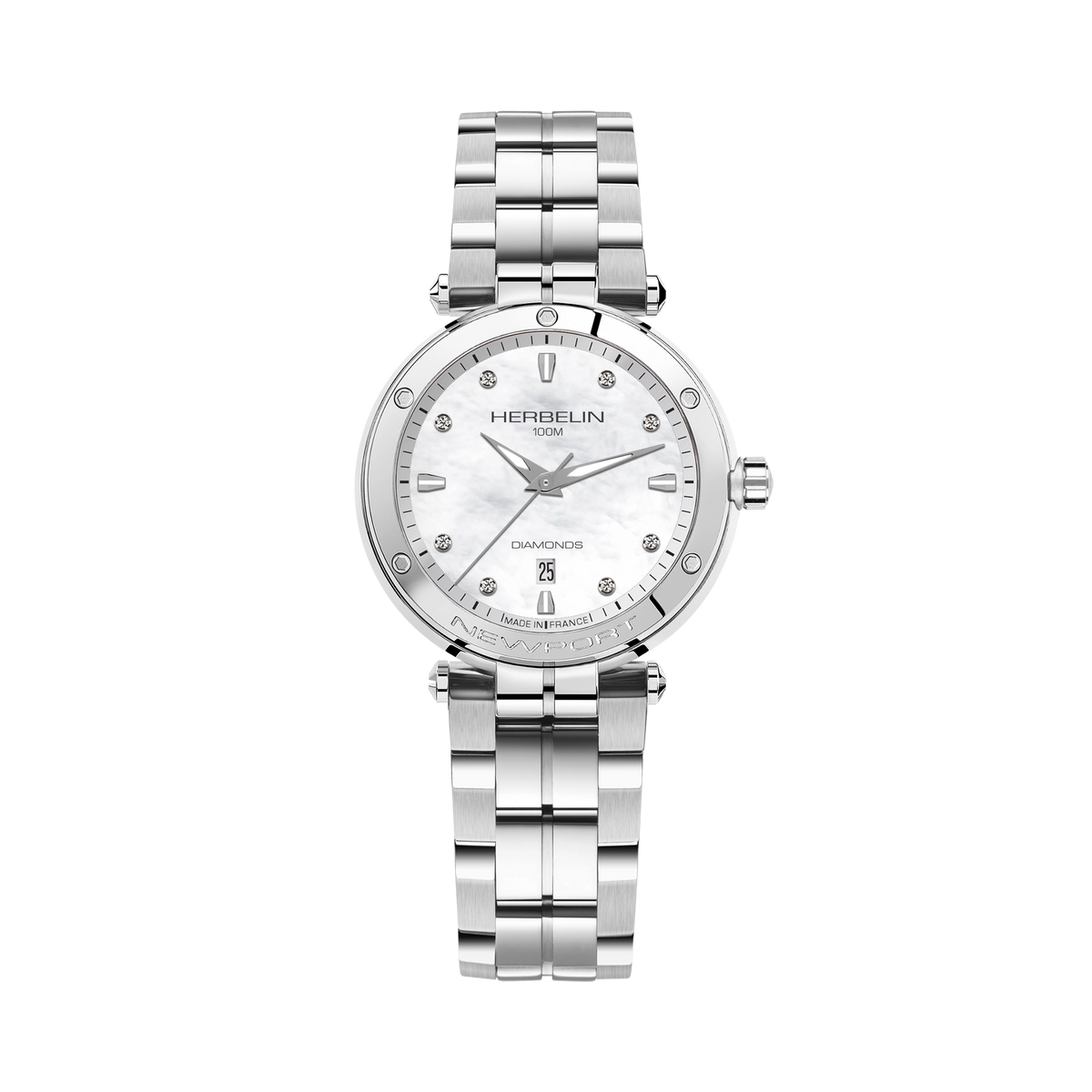 ⁣⁢NEWPORT - QUARZO DATA - ACCIAIO, MADREPERLA E DIAMANTI⁤⁣