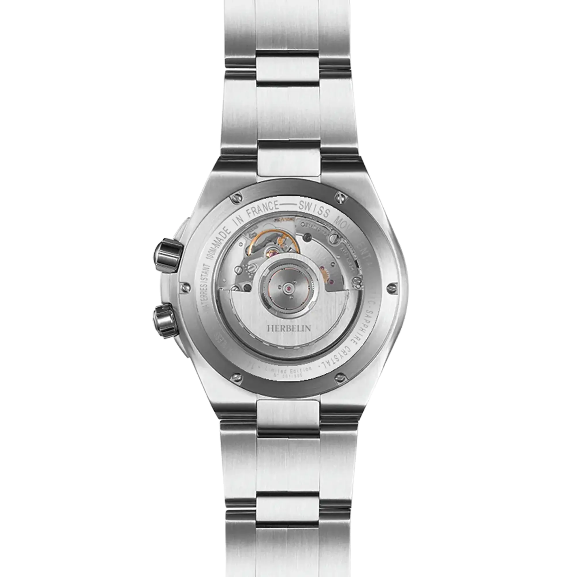 Dos de la Cap Camarat GMT, fond acier avec mécanisme automatique apparent