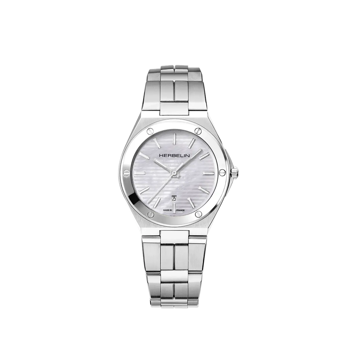 ⁣⁢Cap Camarat, white mother-of-pearl dial, round steel case, steel bracelet⁤⁣