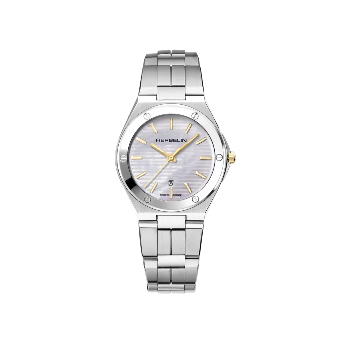 ⁣⁢Cap Camarat, white mother-of-pearl dial, round steel case, steel bracelet⁤⁣