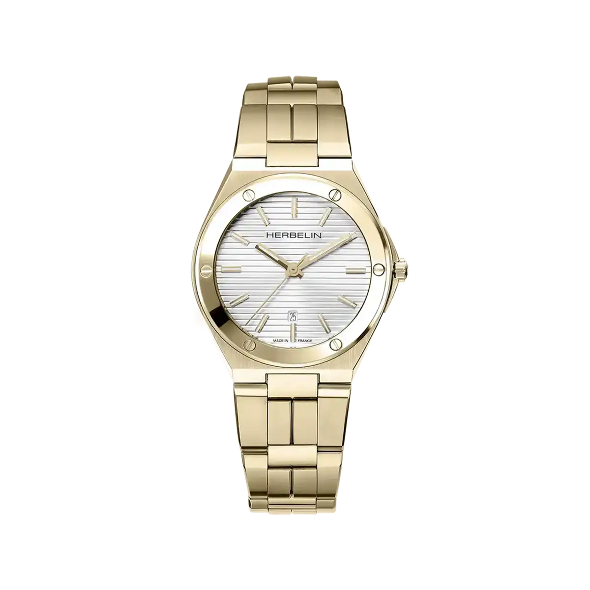 ⁣⁢Cap Camarat, white silver dial, round yellow gold PVD steel case, two-tone steel bracelet⁤⁣