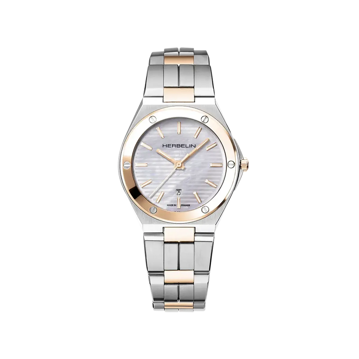 ⁣⁢Cap Camarat, white mother-of-pearl dial, round rose gold PVD steel case, rose gold PVD steel bracelet⁤⁣