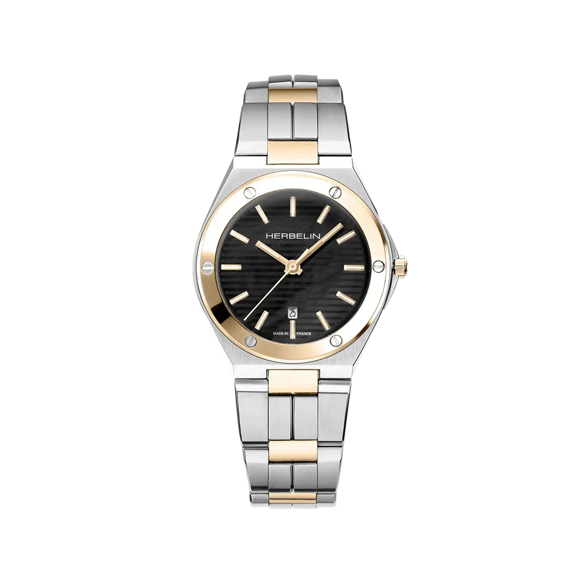 ⁣⁢Cap Camarat, quadrante nero, cassa in acciaio PVD oro rosa rotonda, bracciale in acciaio PVD oro rosa⁤⁣