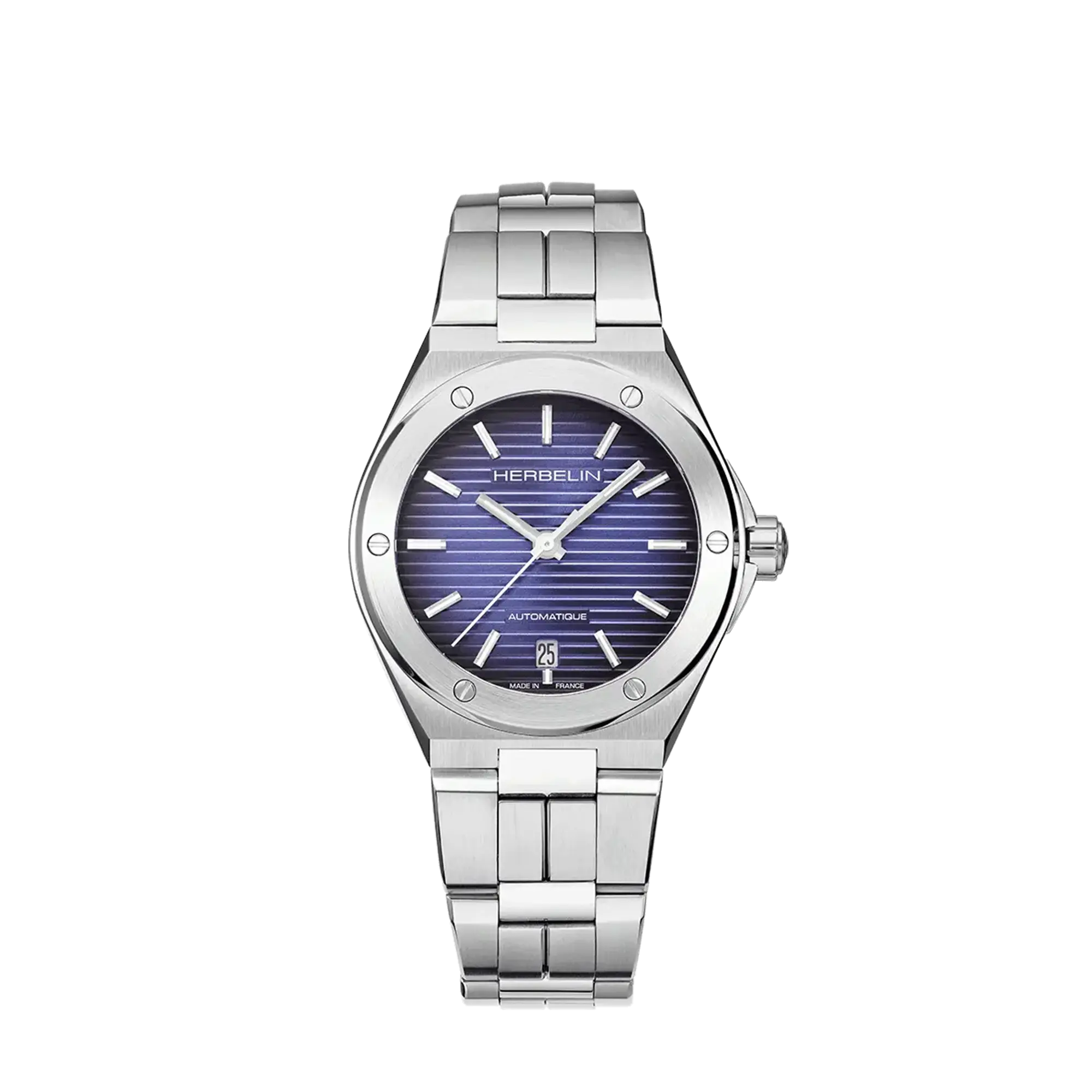 Cap Camarat, cadran bleu dégradé, boîtier acier rond, bracelet acier