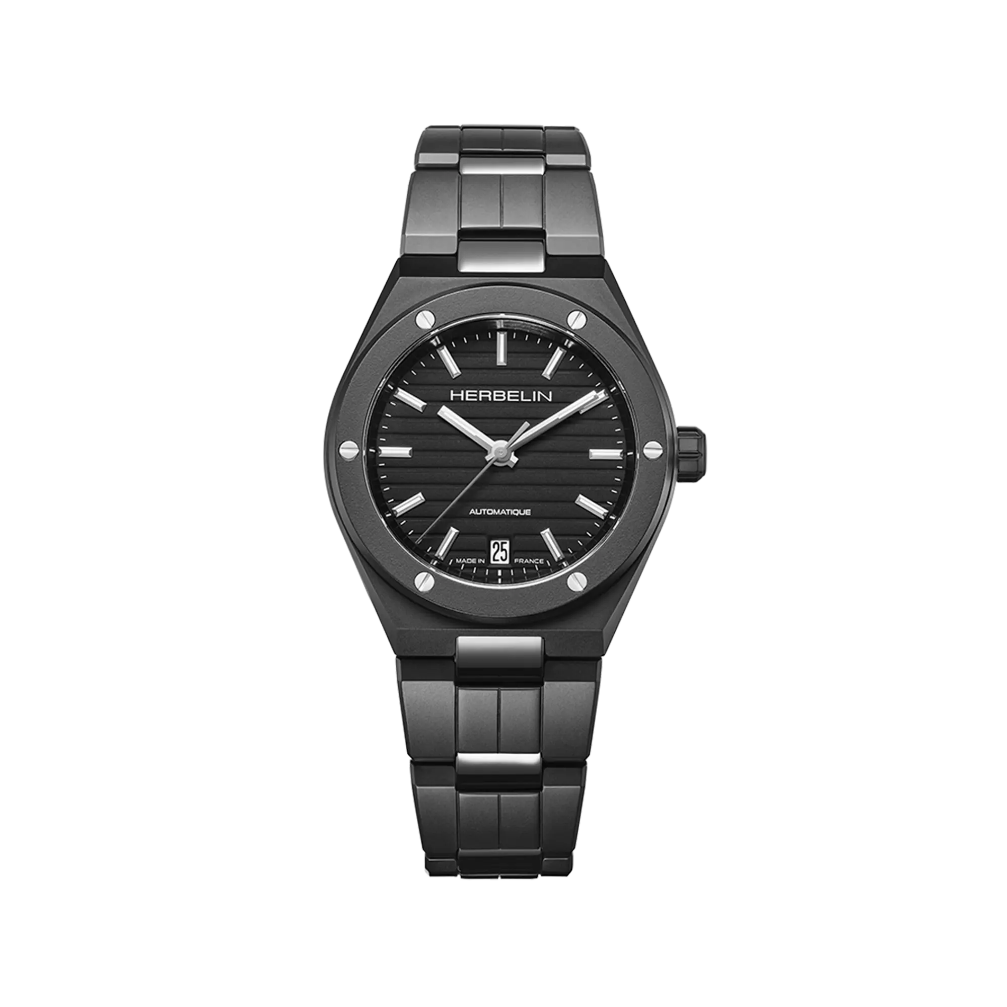 Cap Camarat, cadran noir, boîtier céramique rond, bracelet céramique
