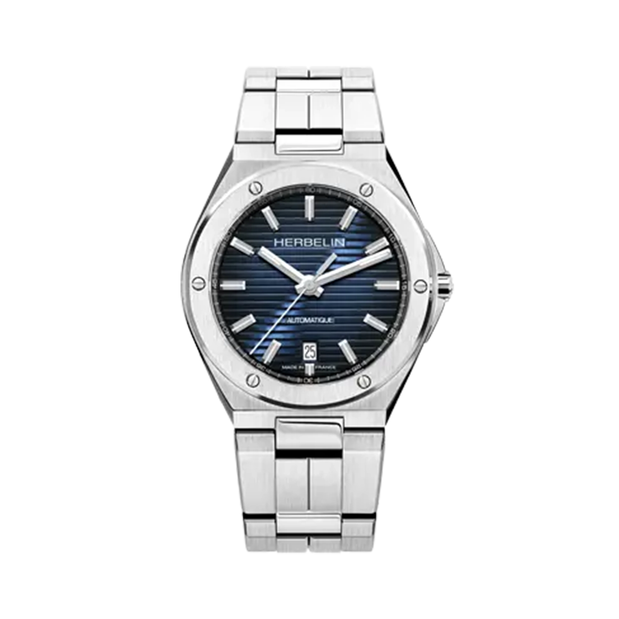 Cap Camarat, cadran bleu dégradé, boîtier acier rond, bracelet acier