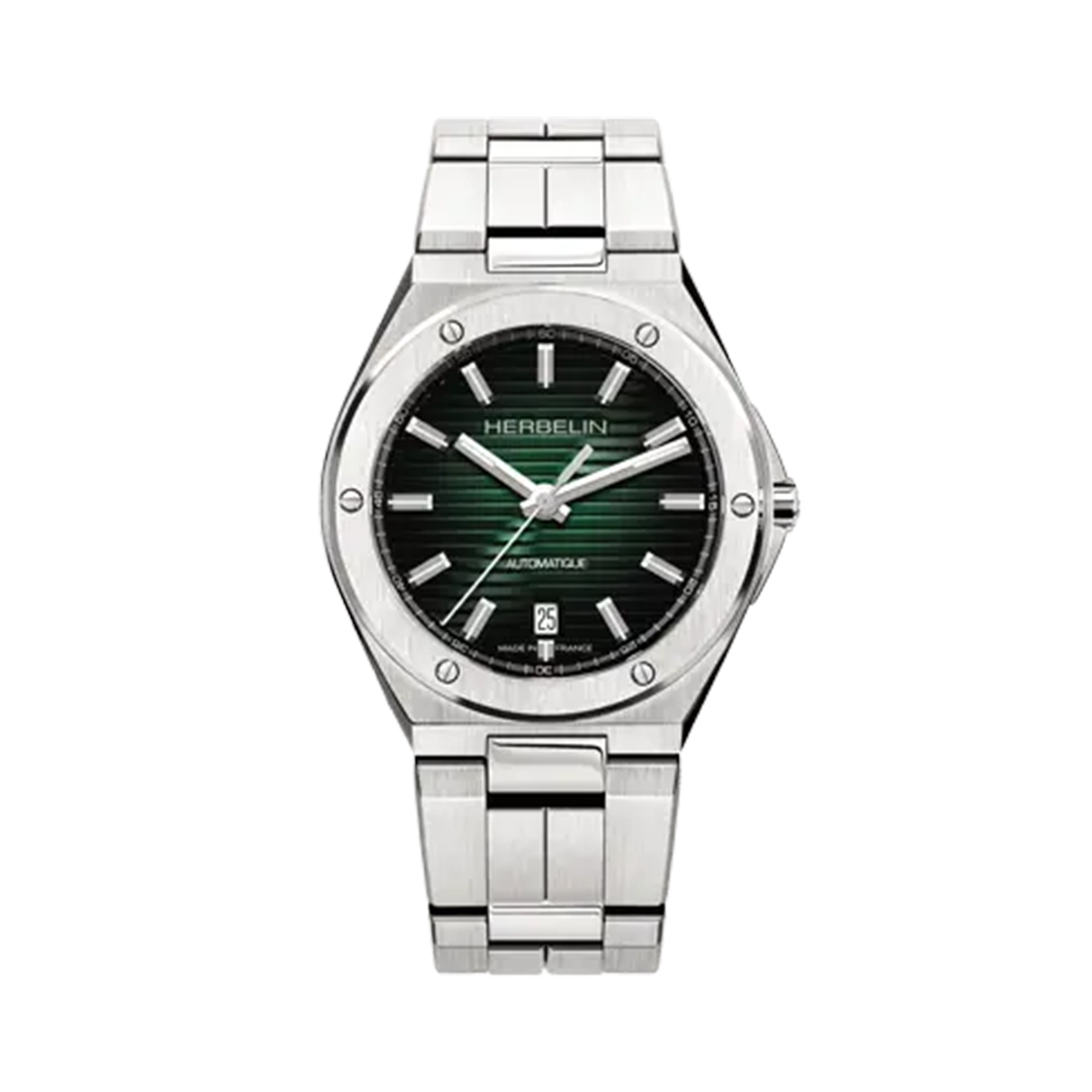 Cap Camarat, cadran noir, boîtier acier rond, bracelet acier