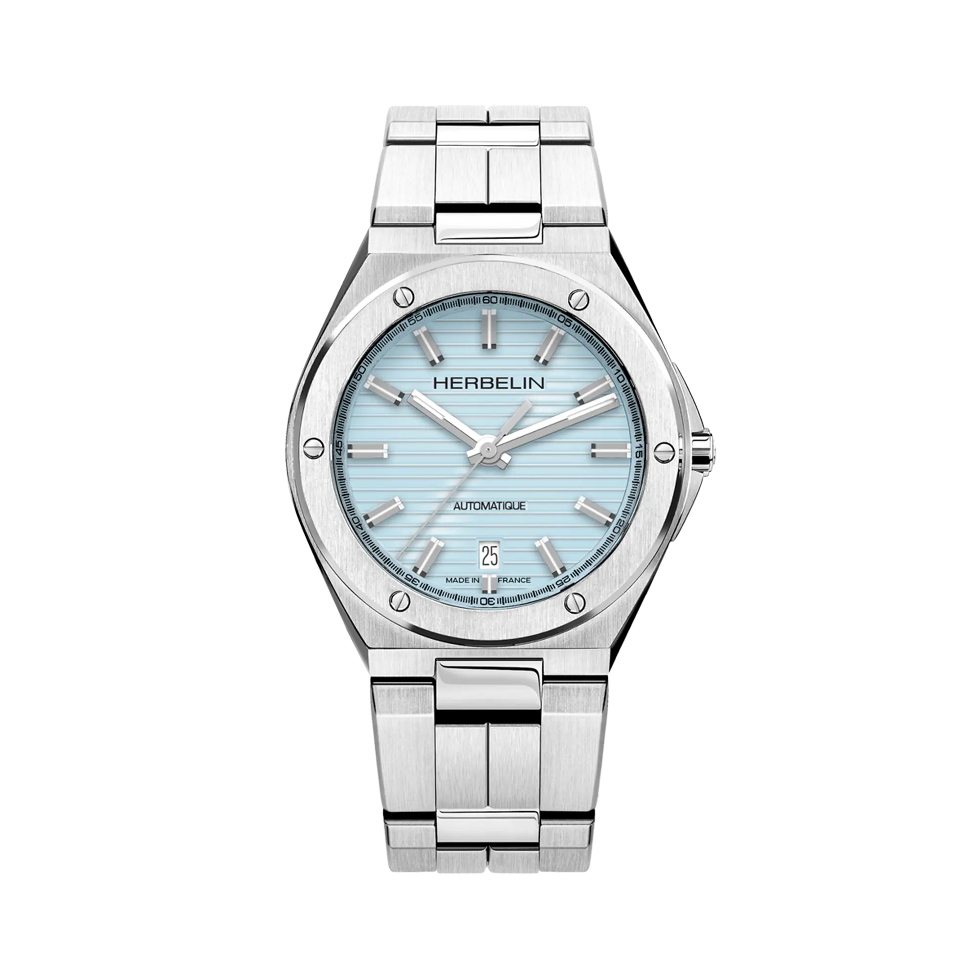 Cap Camarat, cadran bleu arctique, boîtier acier rond, bracelet acier