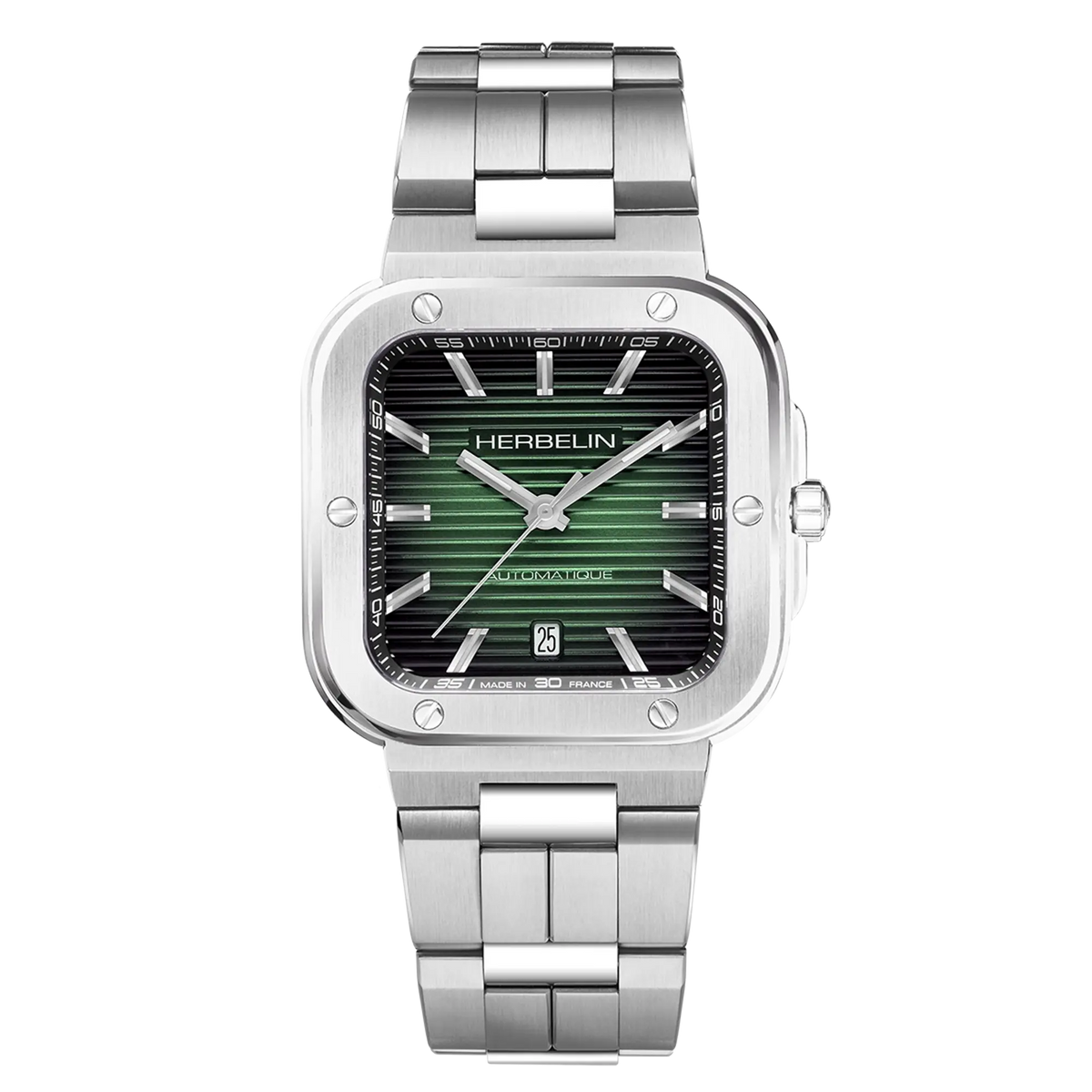 ⁣⁢Cap Camarat, esfera negra, caja cuadrada de acero, brazalete de acero⁤⁣