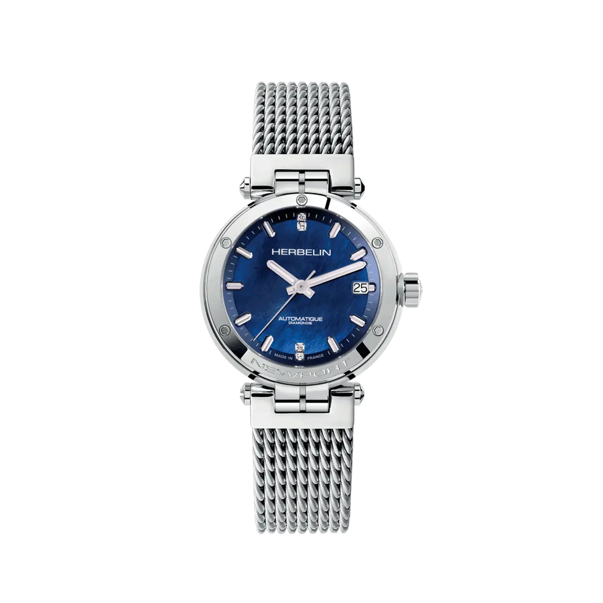 ⁣⁢Newport, quadrante madreperla blu, cassa in acciaio rotonda, bracciale in acciaio⁤⁣