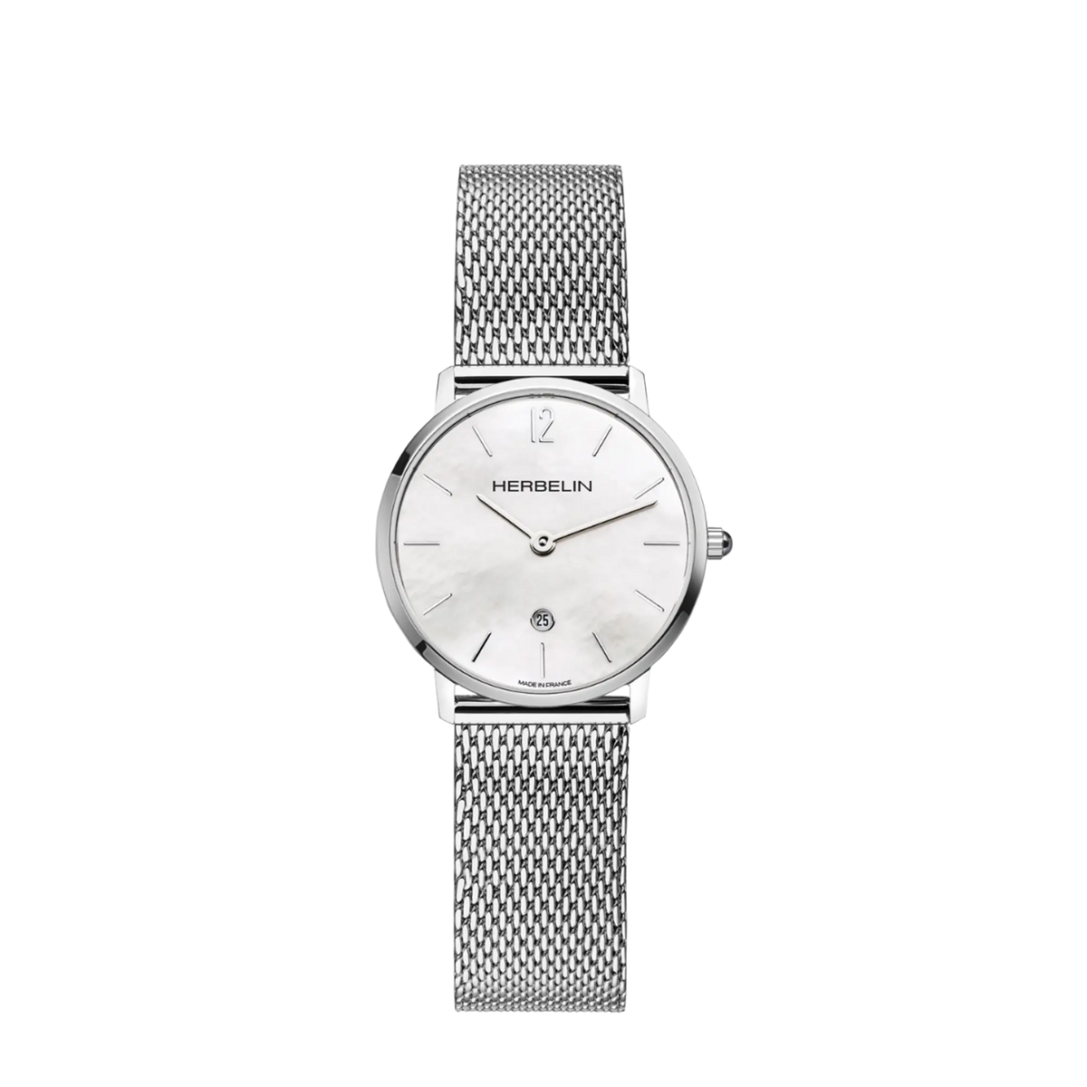 ⁣⁢City, esfera de nácar blanco, caja de acero redonda, brazalete de acero⁤⁣
