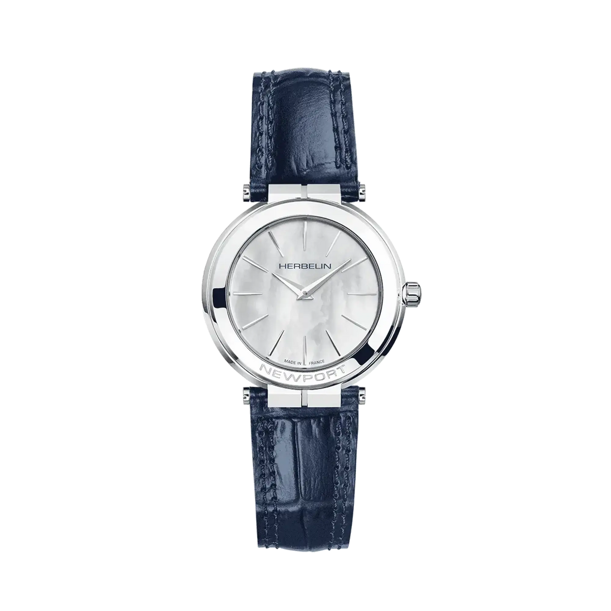 ⁣⁢Newport, esfera de nácar blanco, caja redonda de acero, brazalete de piel⁤⁣