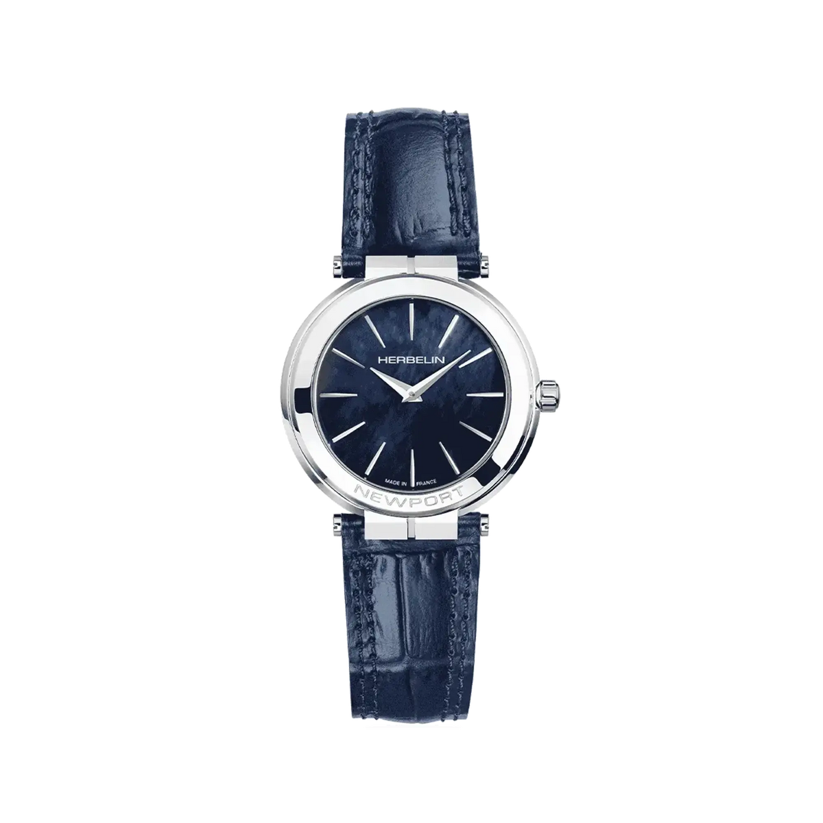 ⁣⁢Newport, quadrante in madreperla blu, cassa in acciaio rotonda, cinturino in pelle⁤⁣