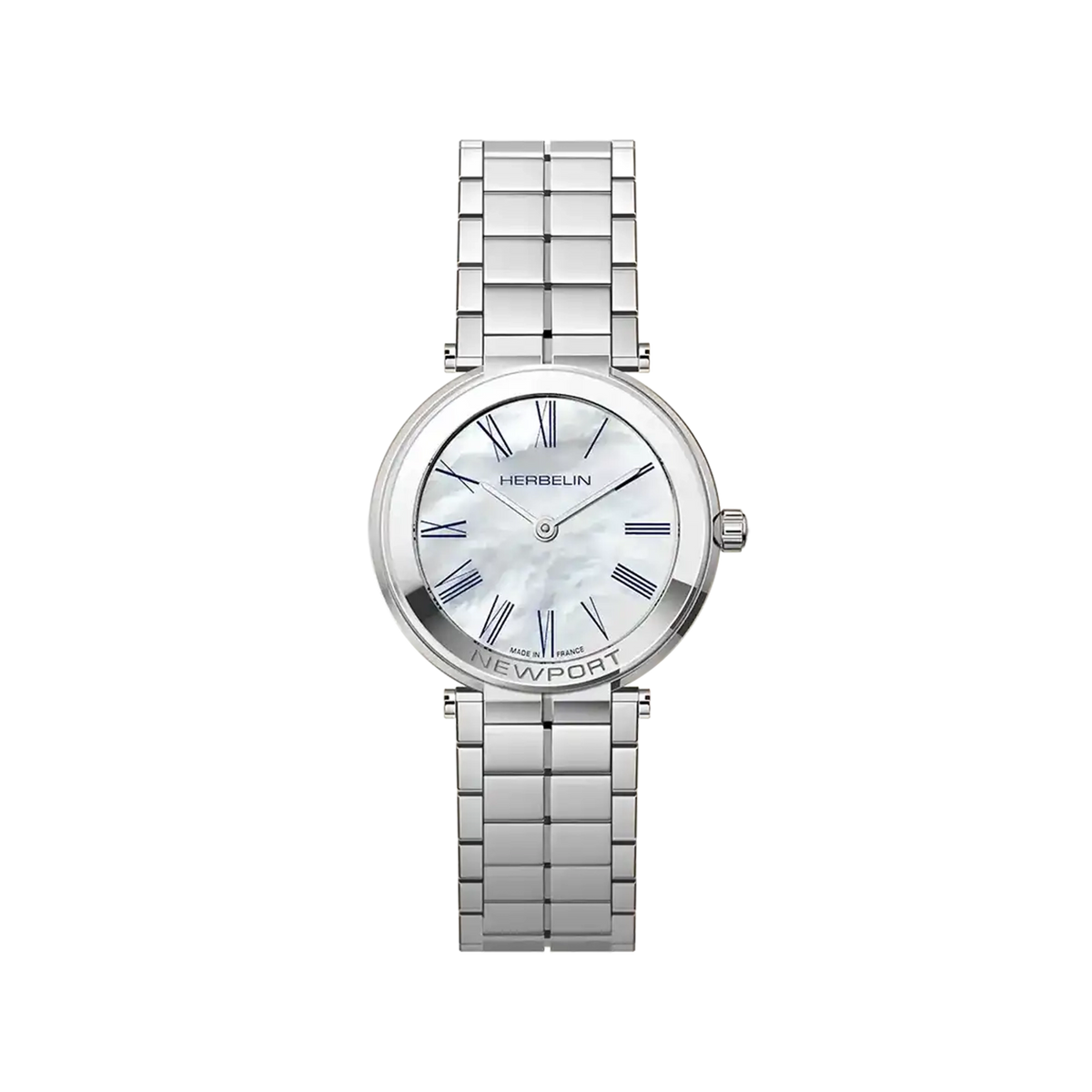 ⁣⁢Newport, quadrante madreperla bianca, cassa acciaio tonda, bracciale acciaio⁤⁣