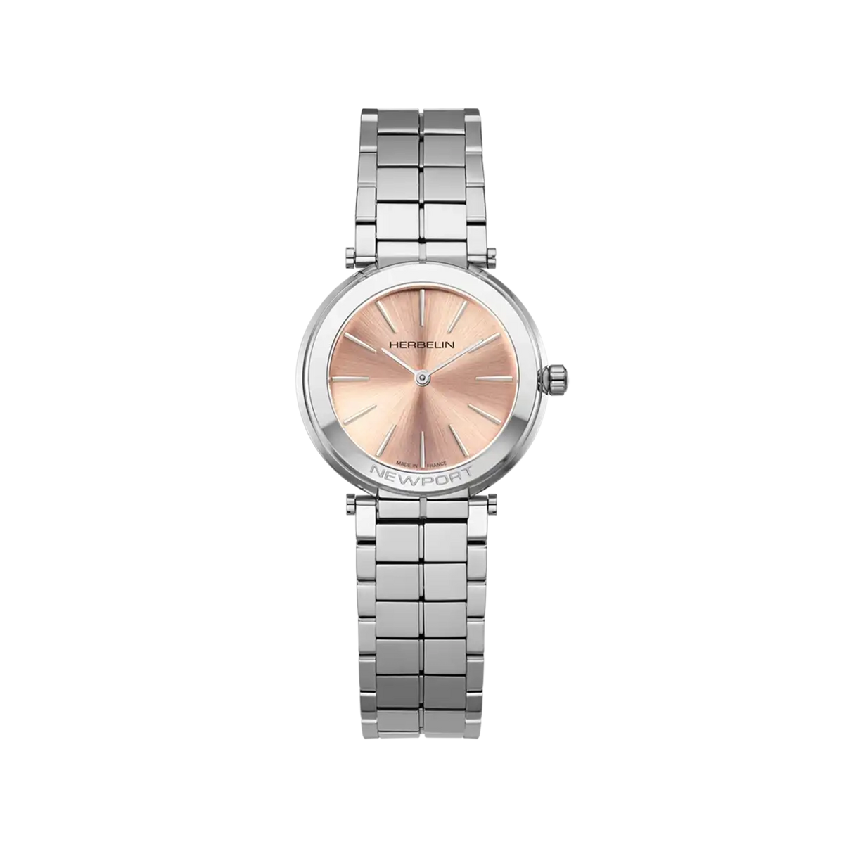 ⁣⁢Newport, quadrante champagne rosato, cassa in acciaio rotonda, cinturino in acciaio⁤⁣