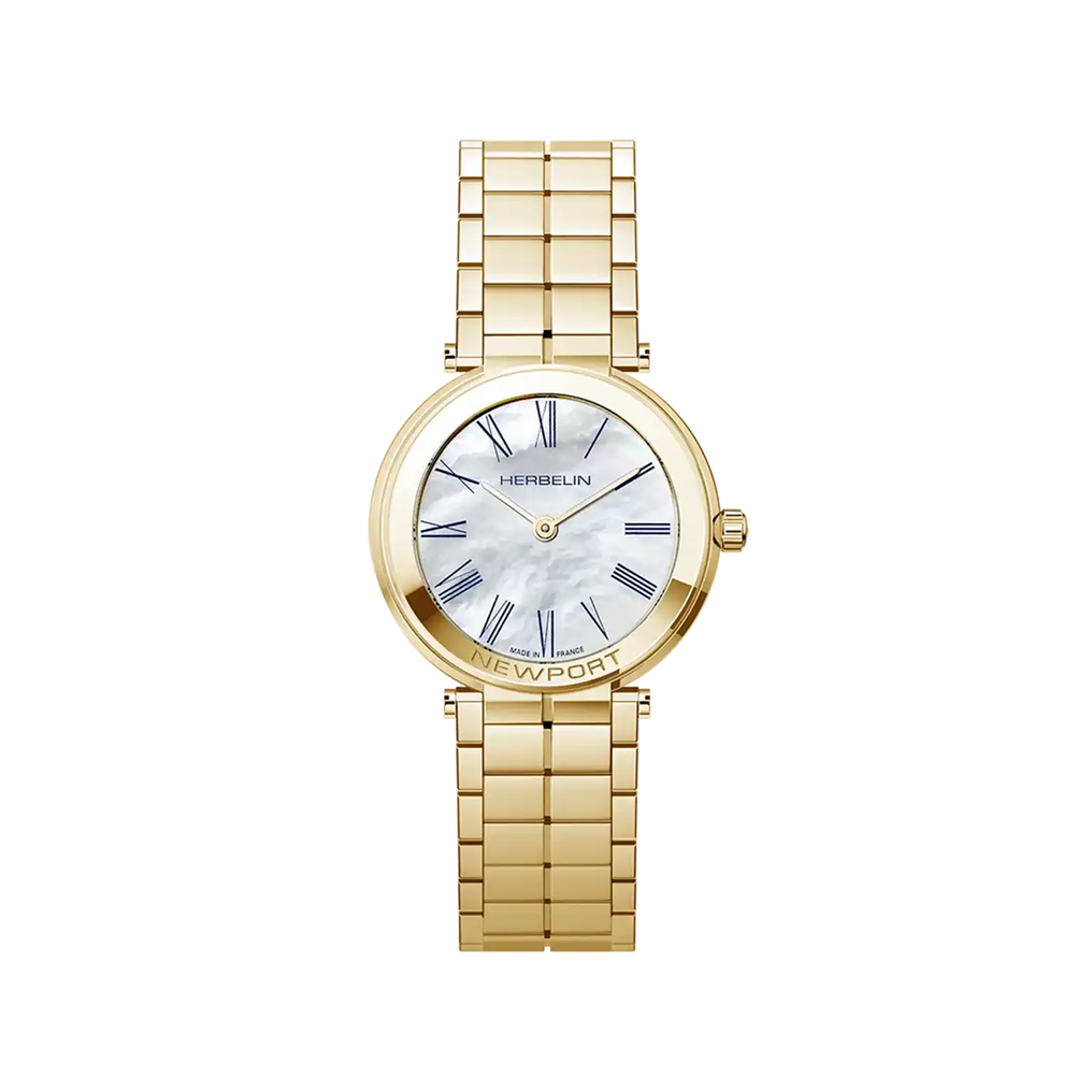 ⁣⁢NEWPORT - SLIM QUARTZ - PVD ŽLUTÉ ZLATO &amp; PERLEŤ⁤⁣