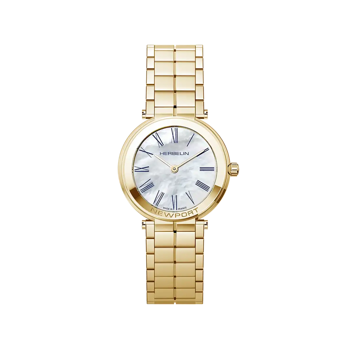 ⁣⁢Newport, quadrante madreperla bianca, cassa acciaio PVD oro giallo tonda, bracciale acciaio bicolore⁤⁣