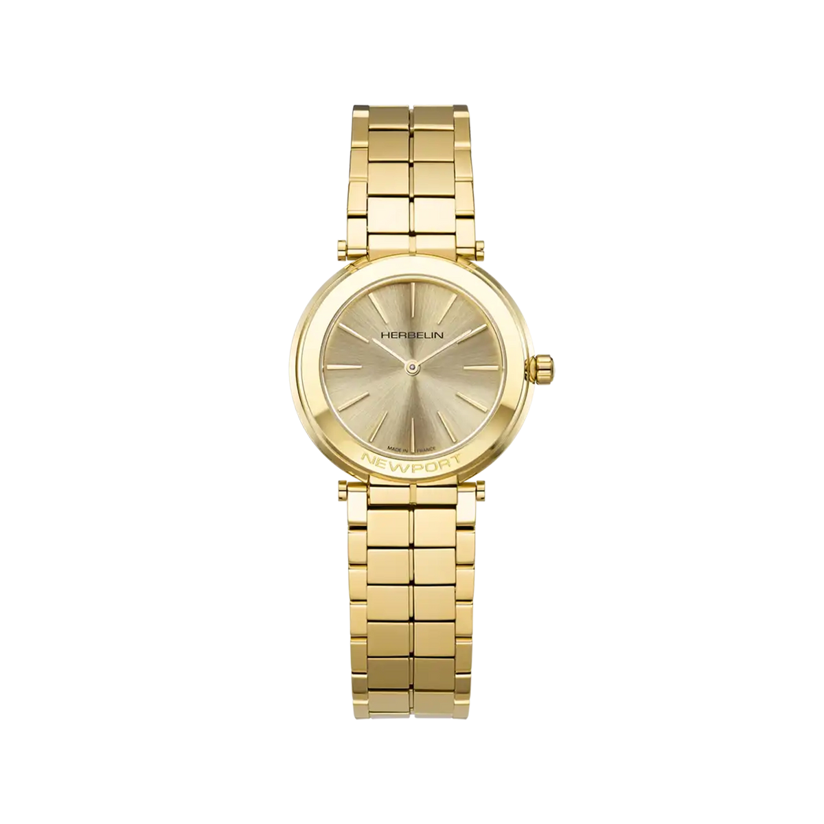 ⁣⁢Newport, quadrante champagne, cassa in acciaio PVD oro giallo tonda, bracciale in acciaio bicolore⁤⁣