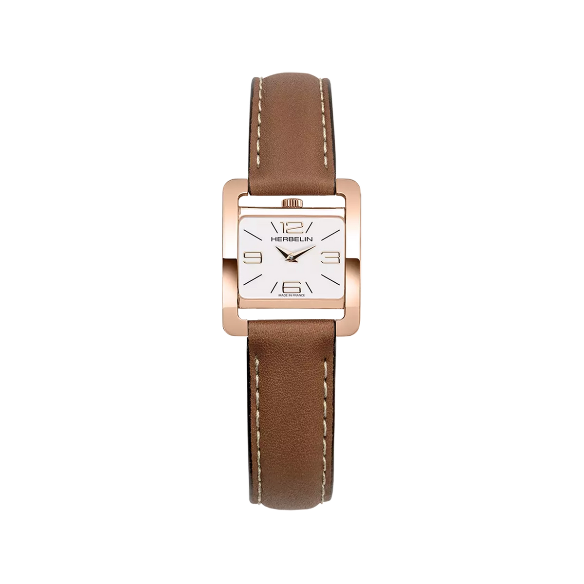 ⁣⁢Ve Avenue, quadrante bianco laccato, cassa rettangolare in acciaio PVD oro rosa, cinturino in pelle⁤⁣